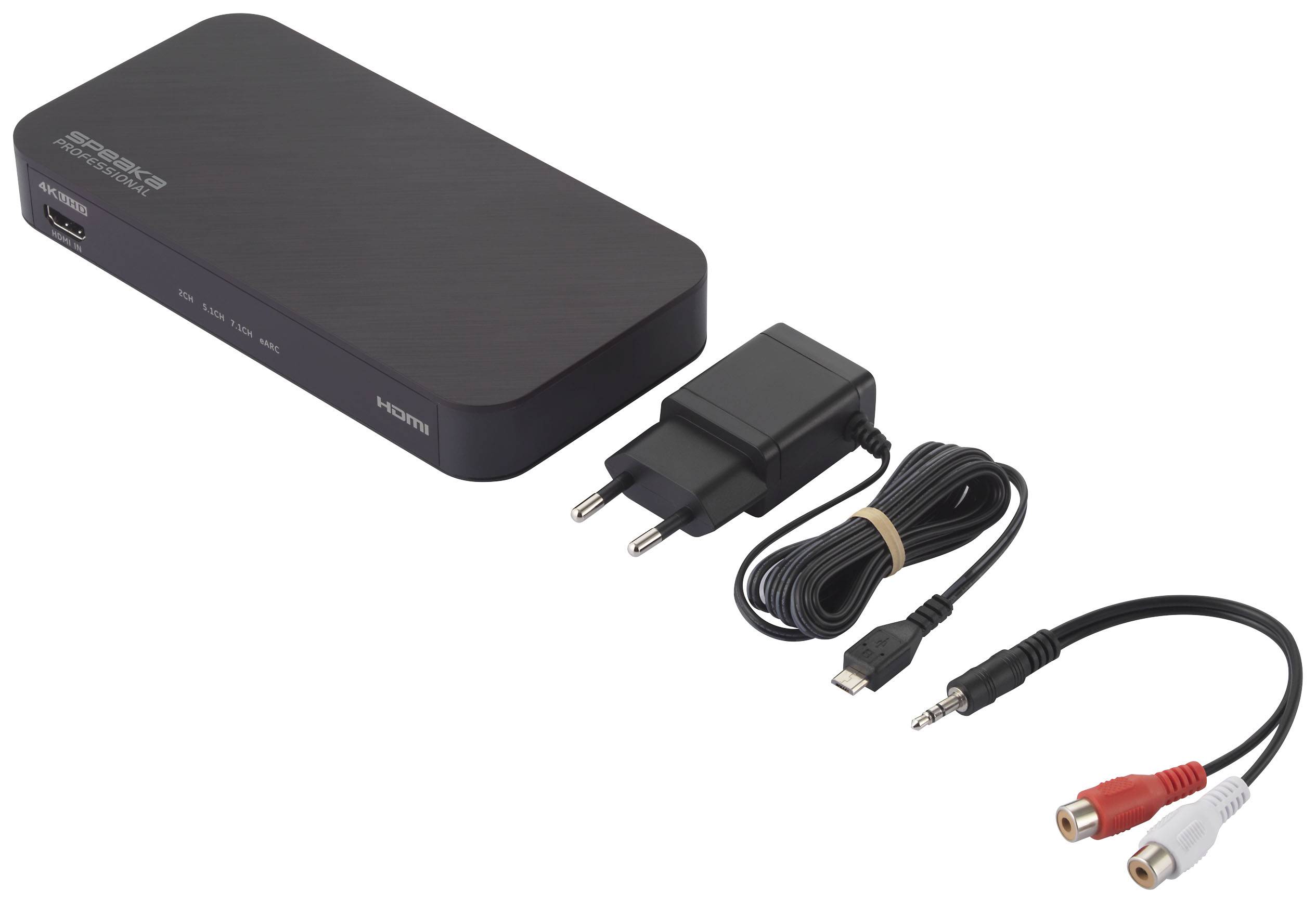 SpeaKa Professional TV, Receiver, Audio Extraktor SP-HDA-502 [HDMI - HDMI] 3840 x 2160 Pixel eARC, S/PDIF- + Analogausgang