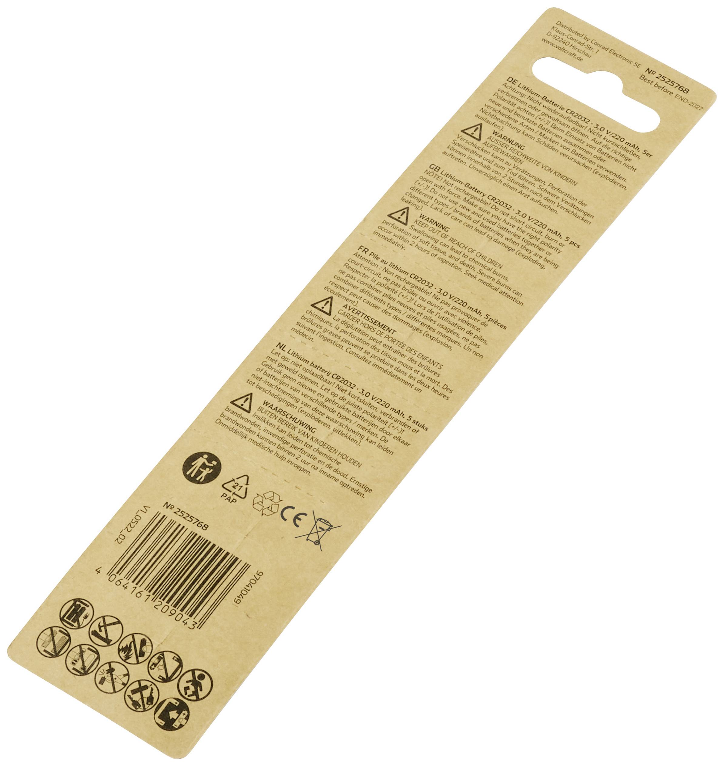 VOLTCRAFT Knopfzelle CR 2032 3V 5 St. 220 mAh Lithium LM2032