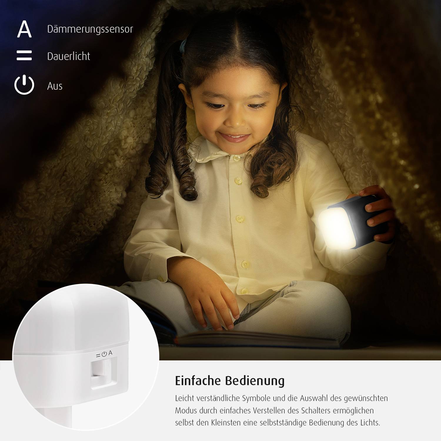 REER 52401 LED-Nachtlicht Quadratisch Mond LED Warmweiß Hellgrau