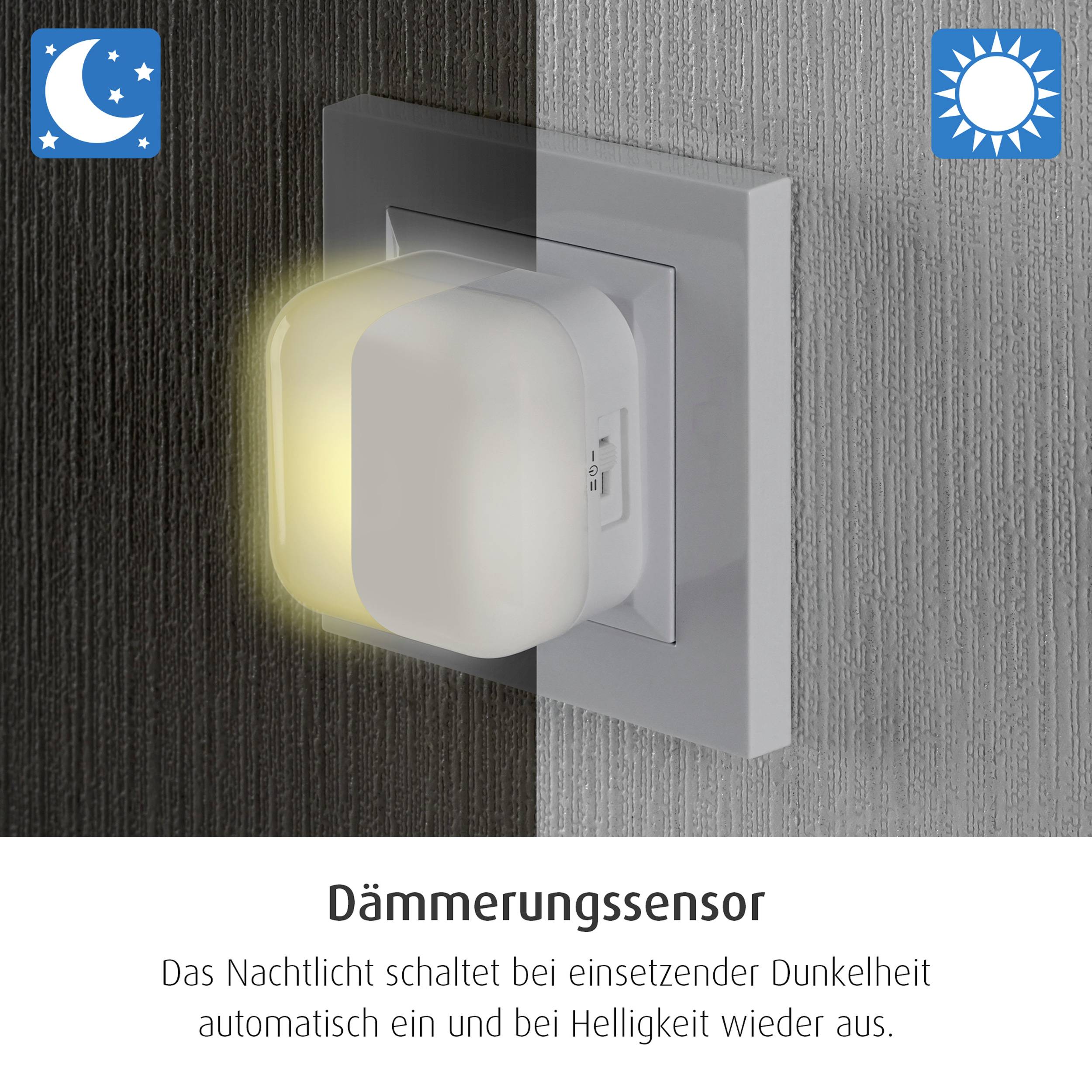 REER 52401 LED-Nachtlicht Quadratisch Mond LED Warmweiß Hellgrau