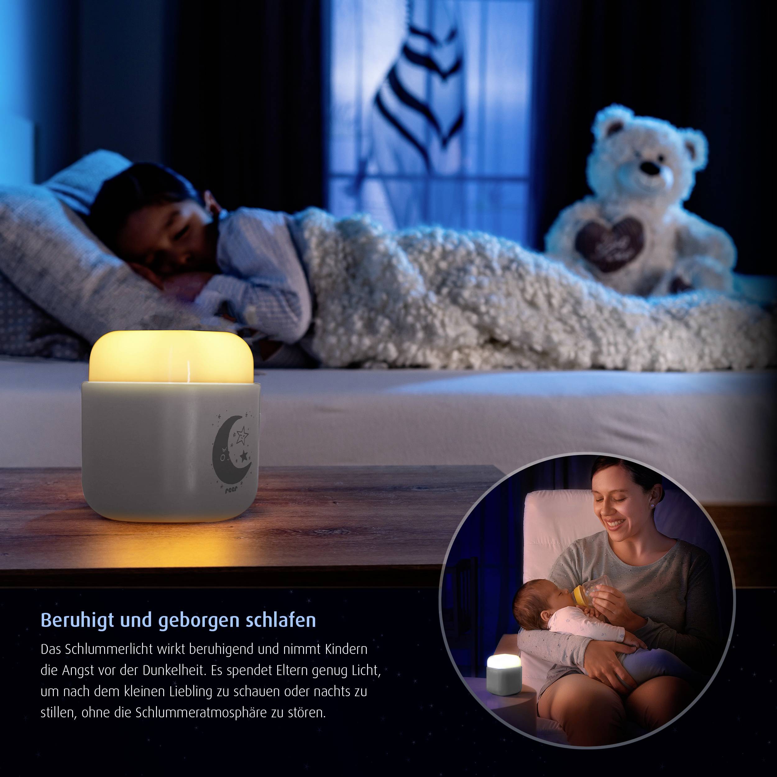 REER 52401 LED-Nachtlicht Quadratisch Mond LED Warmweiß Hellgrau