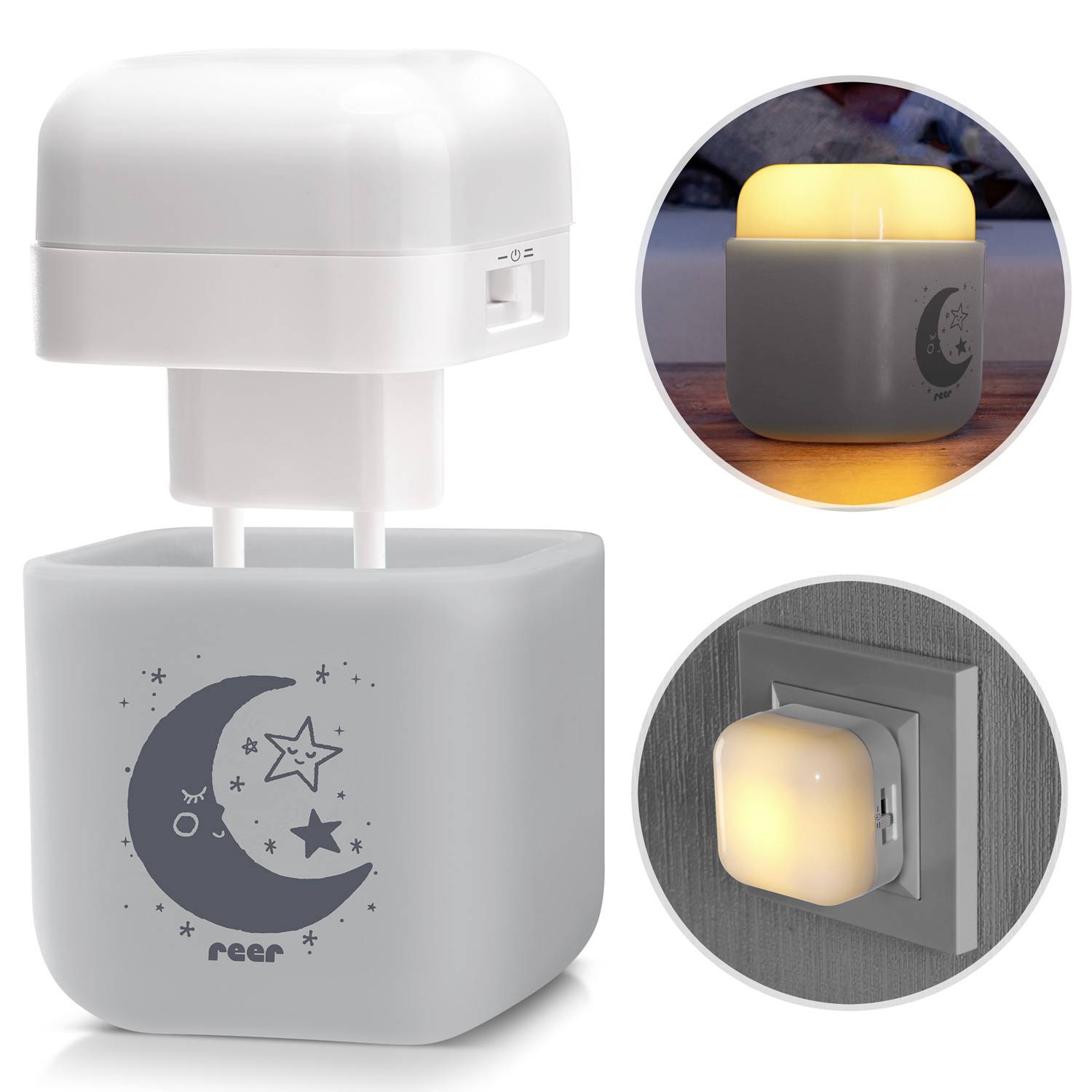 REER 52401 LED-Nachtlicht Quadratisch Mond LED Warmweiß Hellgrau