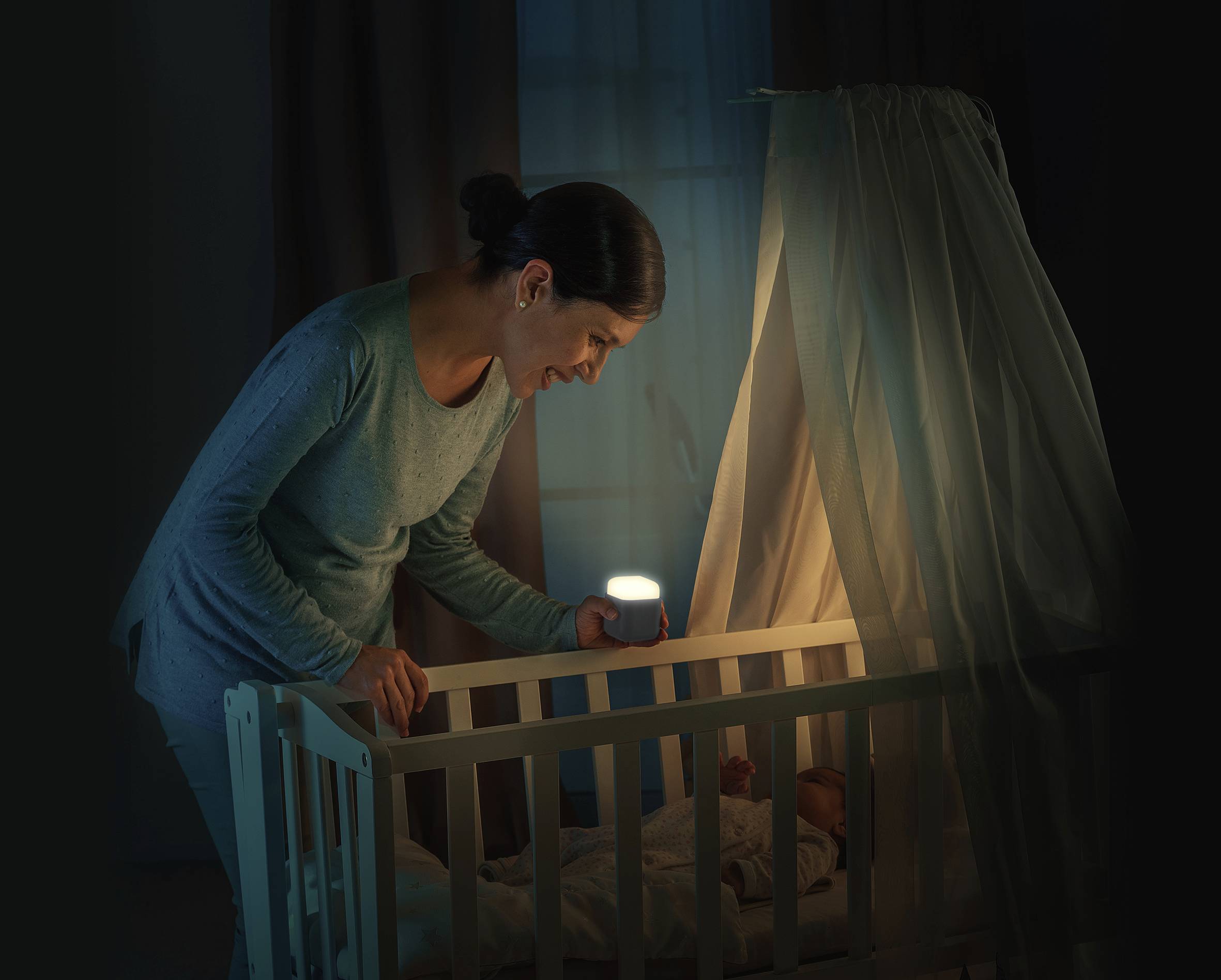 REER 52401 LED-Nachtlicht Quadratisch Mond LED Warmweiß Hellgrau