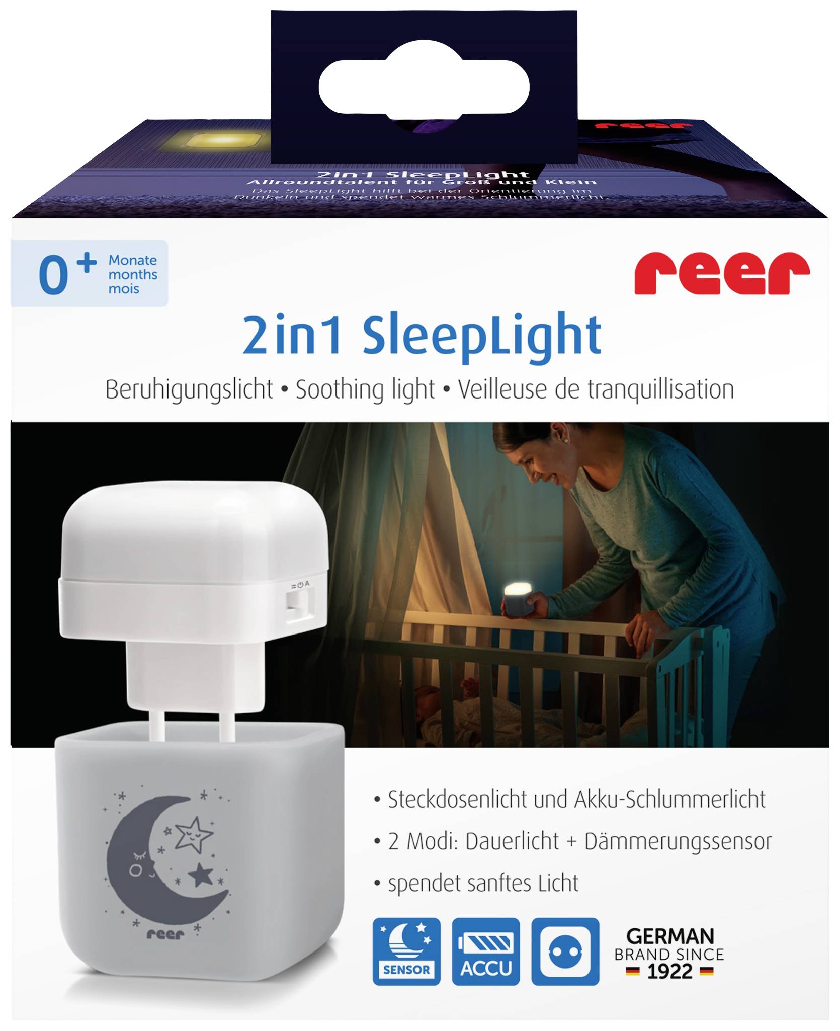 REER 52401 LED-Nachtlicht Quadratisch Mond LED Warmweiß Hellgrau