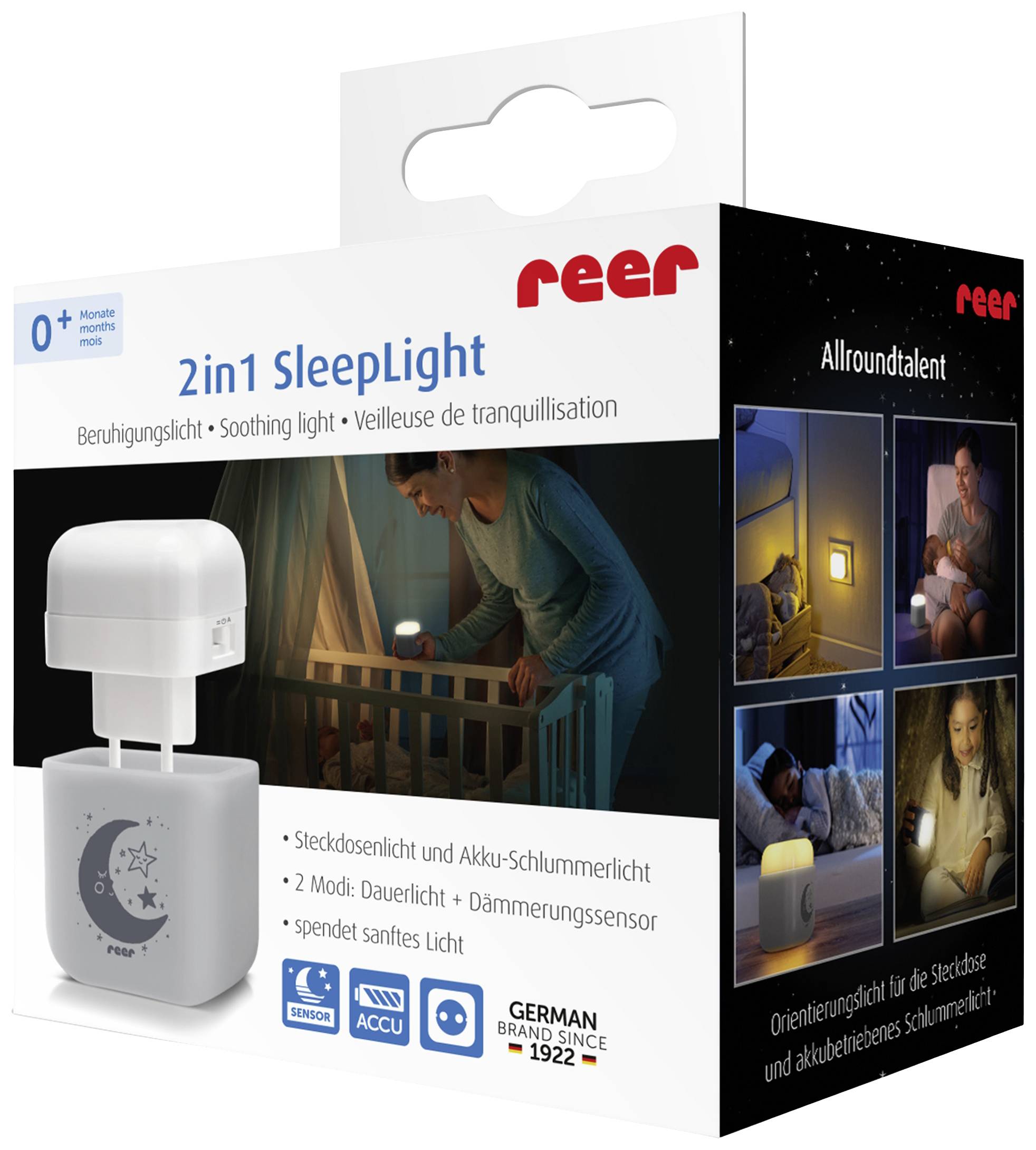 REER 52401 LED-Nachtlicht Quadratisch Mond LED Warmweiß Hellgrau