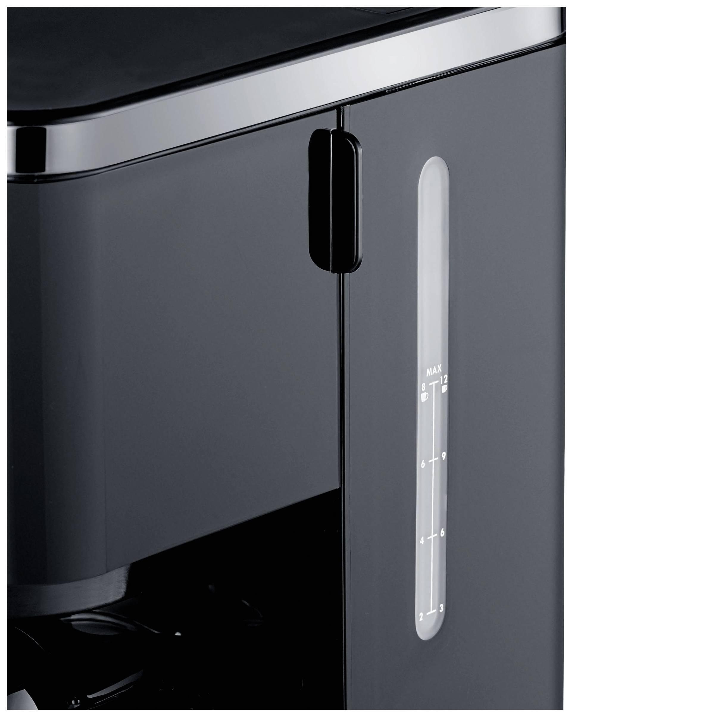 Wasserstandsanzeige auf einem schwarzen Gerät mit transparentem Streifen und Markierungen von '0' bis 'MAX'.