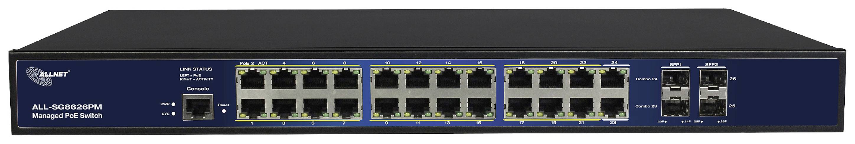 Allnet ALL-SG8626PM Netzwerk Switch 24 + 4 Port 52 GBit/s PoE-Funktion