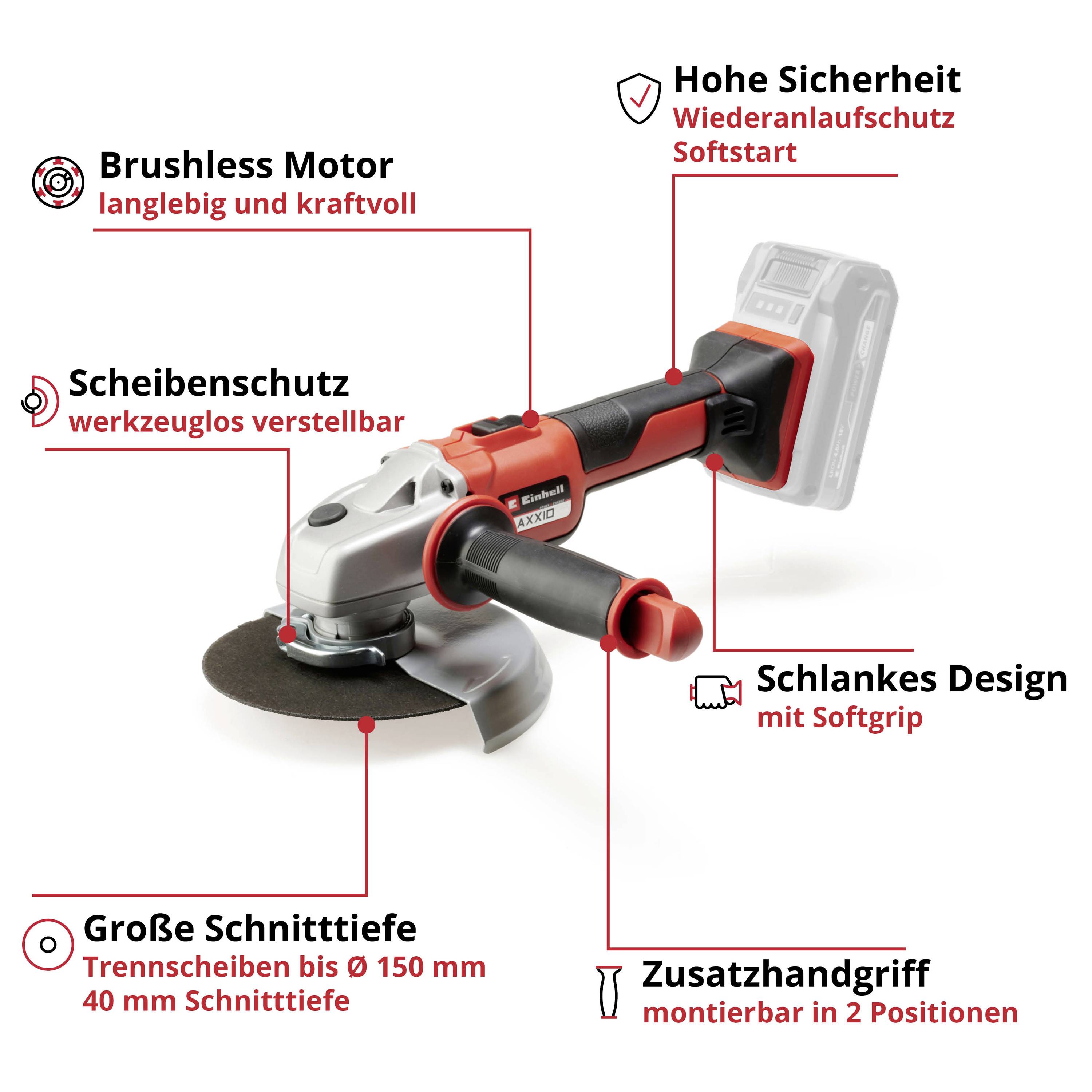 Einhell Professional AXXIO 18/150 4431144 Akku-Winkelschleifer 150mm inkl. Trennscheibe