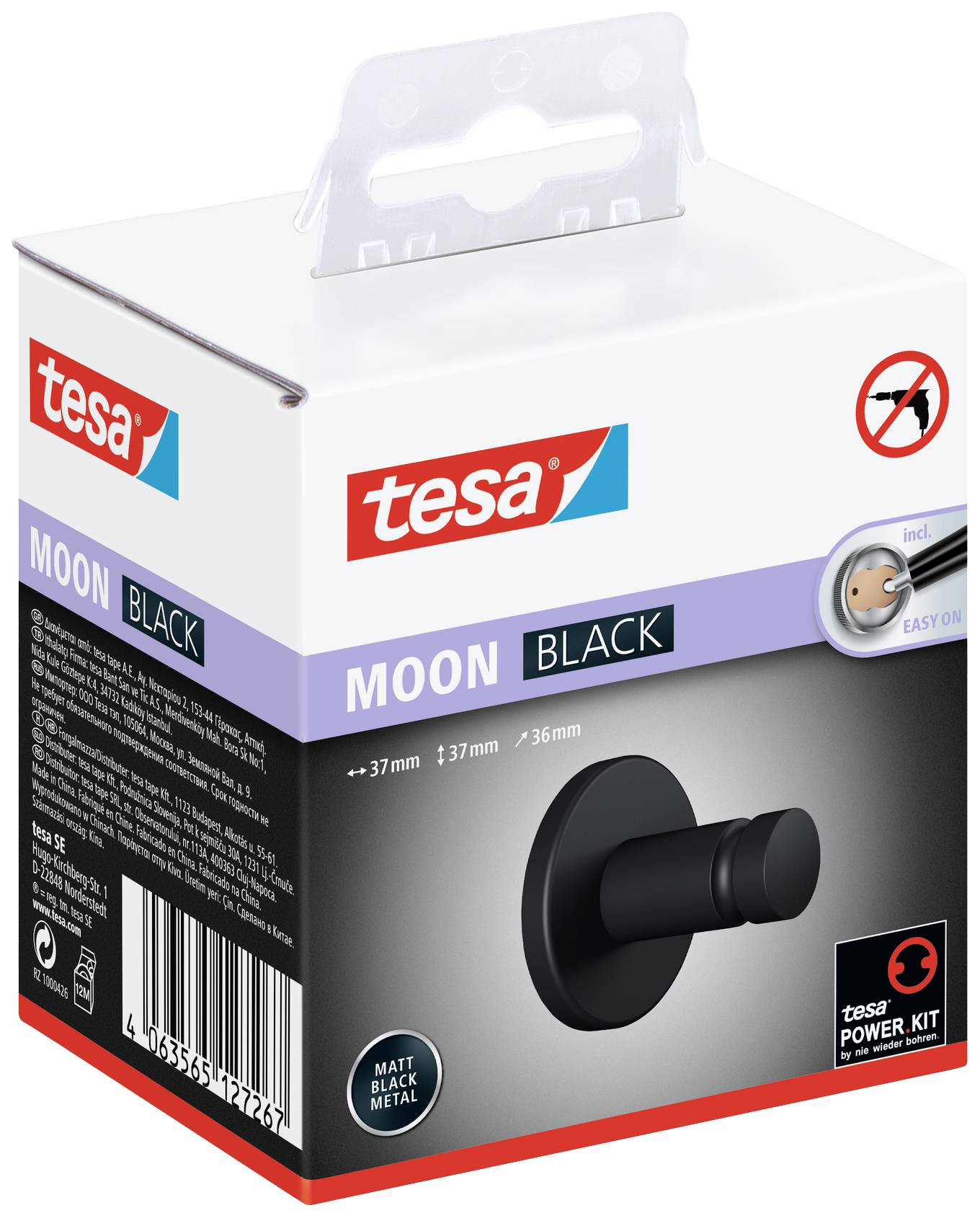 Tesa MOON BLACK Handtuchhaken Klebstoff Metall