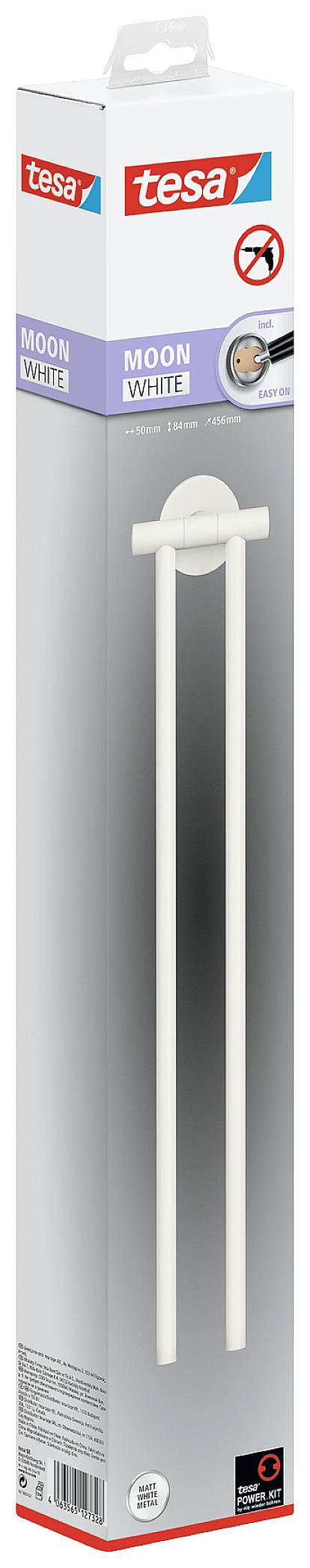 Tesa MOON WHITE Handtuchhalter 2 Handtuchstangen Klebstoff Metall
