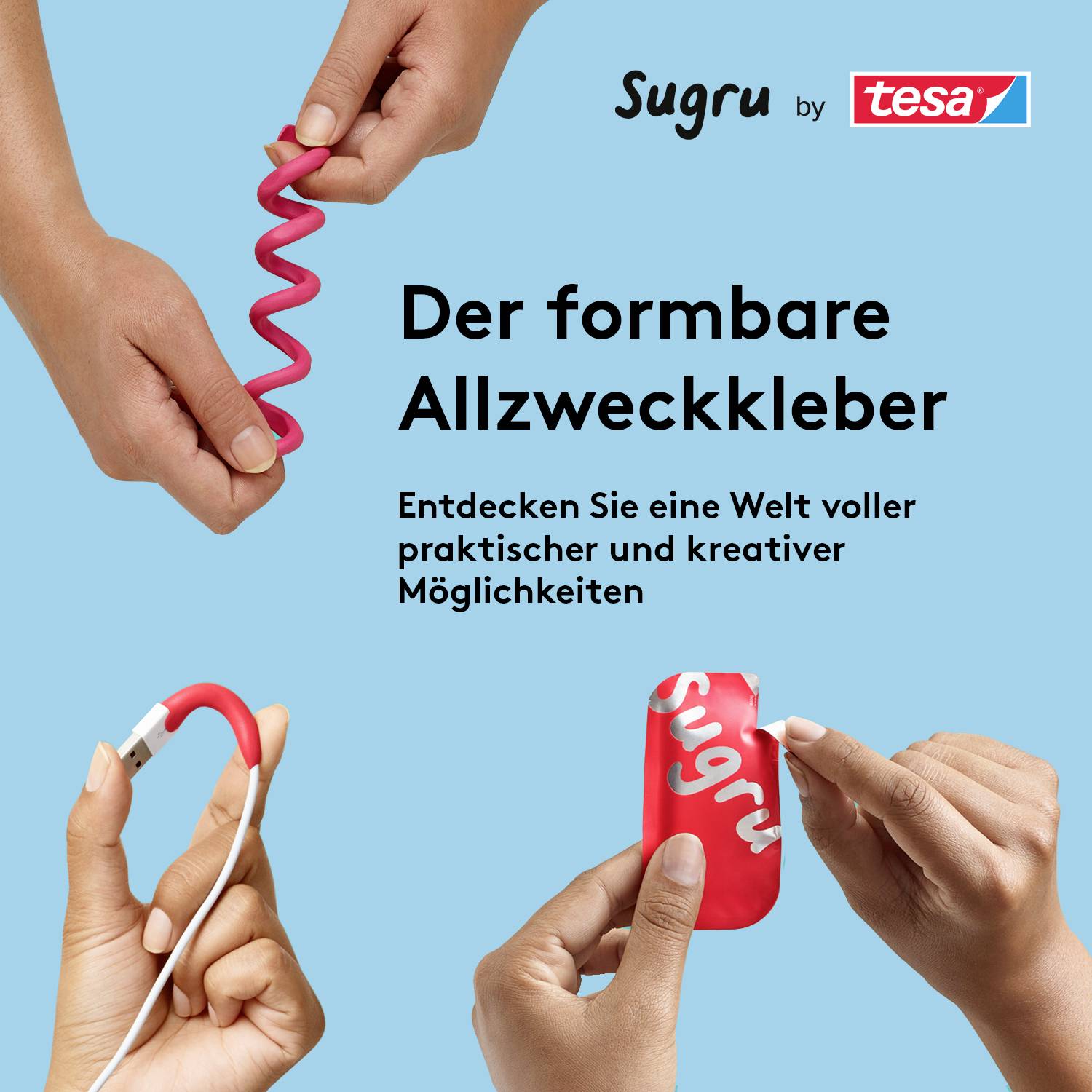 Tesa Sugru Klebeknete 41279-00002-01 Rot, Schwarz, Grau, Weiß 4 St.