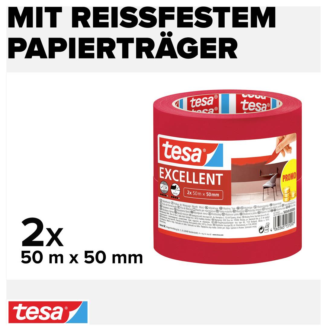 Tesa EXCELLENT 56549-00000-00 Kreppband Rot (L x B) 50m x 50mm 2St.