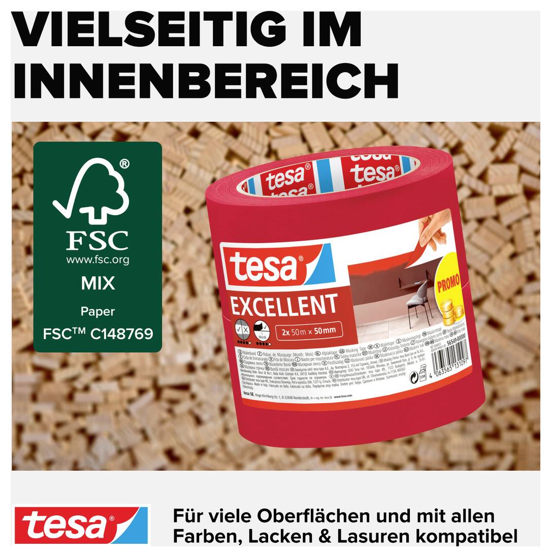 Tesa EXCELLENT 56549-00000-00 Kreppband Rot (L x B) 50m x 50mm 2St.