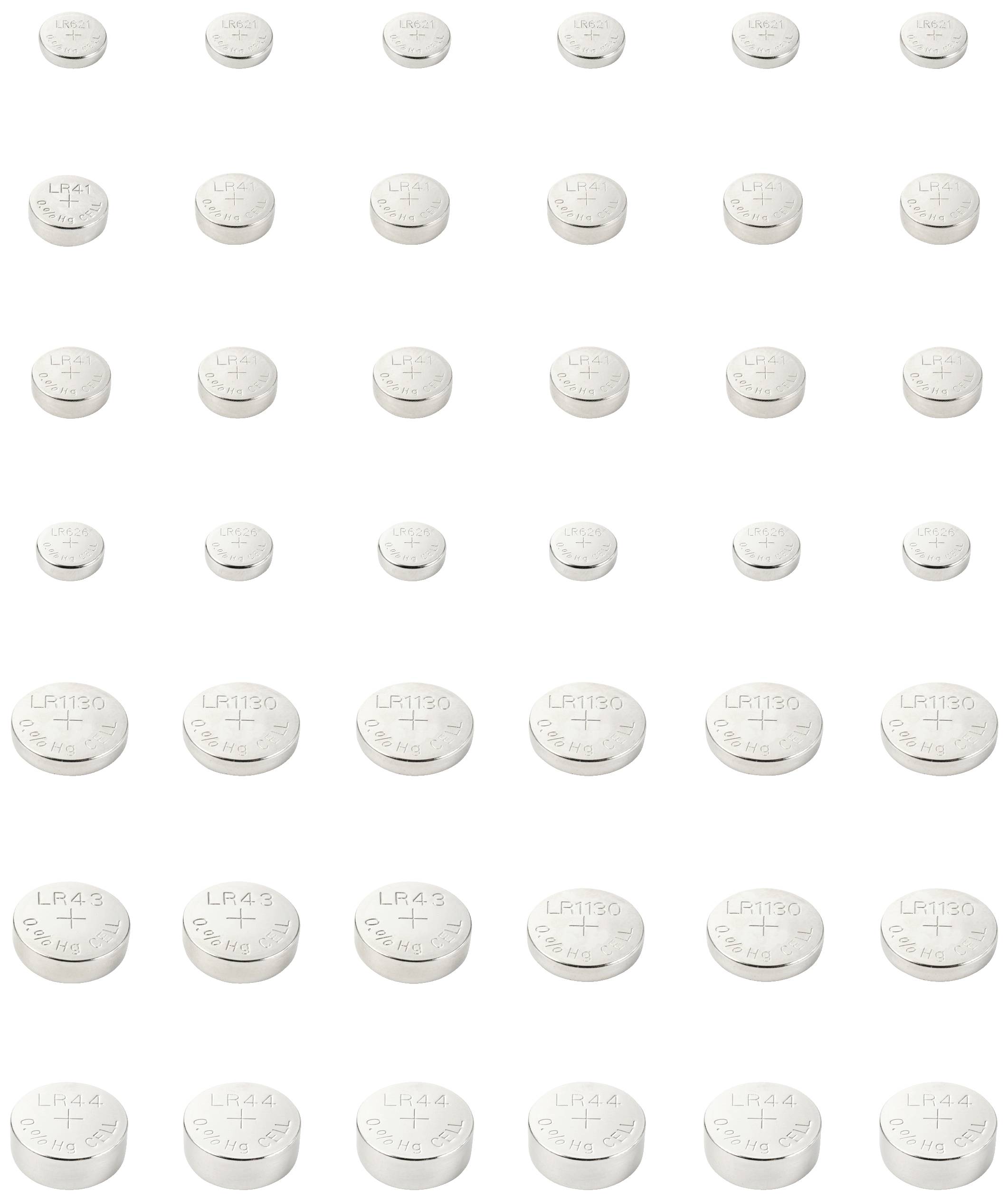 VOLTCRAFT Knopfzellen-Set 6 x AG1, 12 x AG3, 6 x AG4, 9 x AG10, 3 x AG12, 6 x AG13