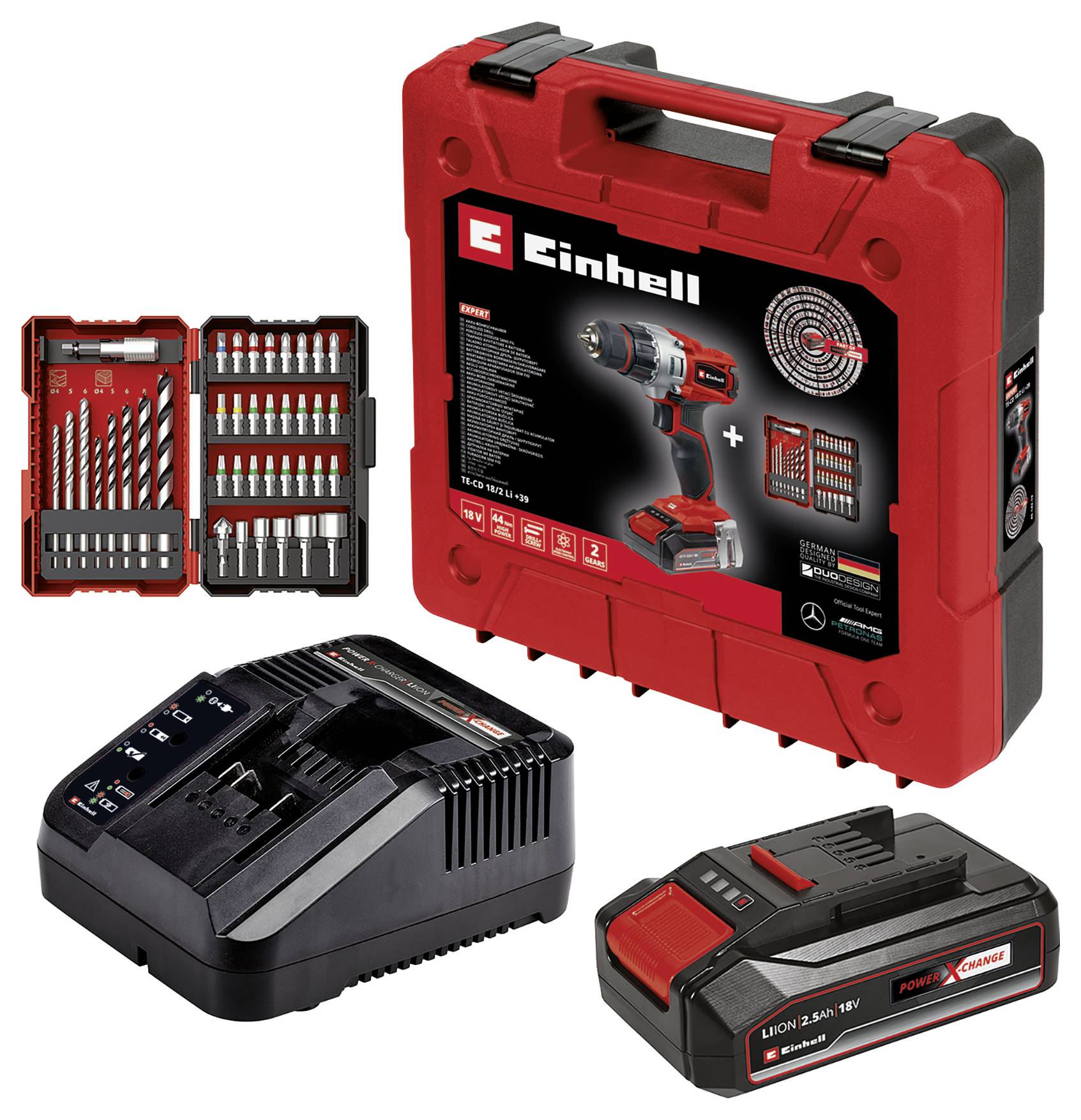 Einhell Power X-Change TE-CD 18/2 Li +39 (1x2,5 Ah) 4514219 Akku-Bohrschrauber 18 V 2.5 Ah Li-Ion inkl. Akku, inkl. Ladegerät, inkl. Koffer