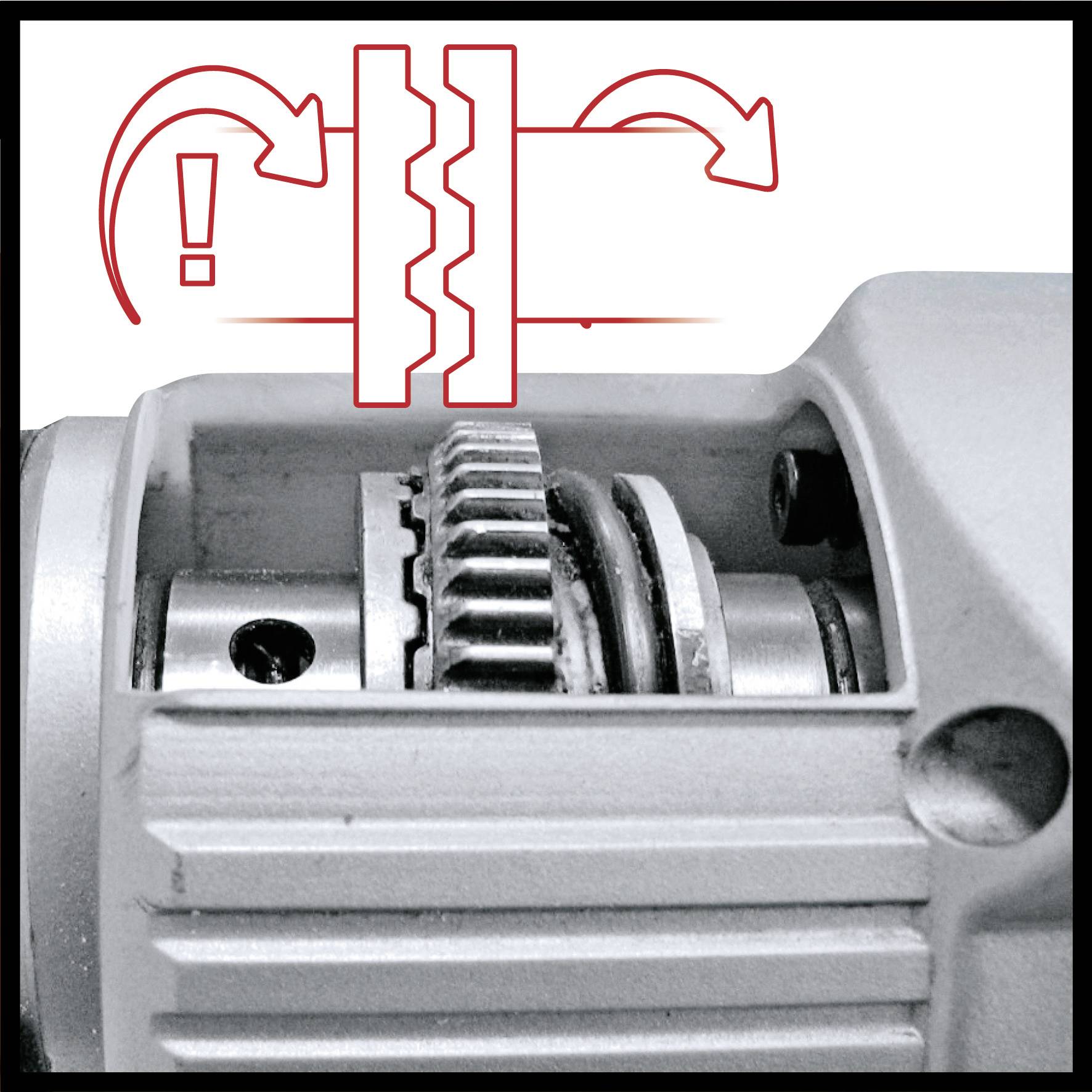 Abbildung zeigt Zahnräder in einem mechanischen Getriebe mit einem Warnsymbol und Hinweisen zur korrekten Montage einer Komponente.