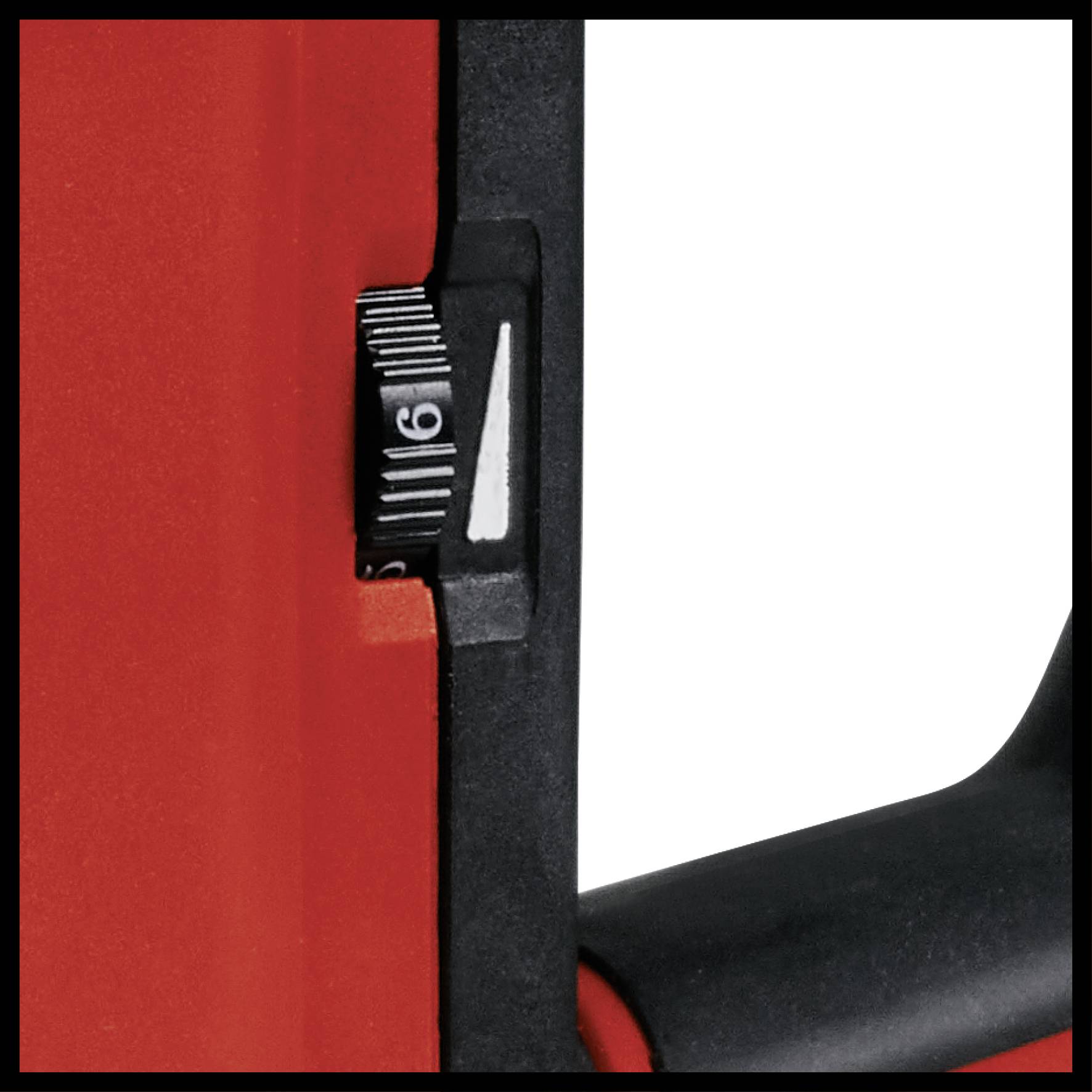 Rote Werkzeugkomponente mit schwarzem Einstellrad, das die Zahlen 1 bis 6 anzeigt.