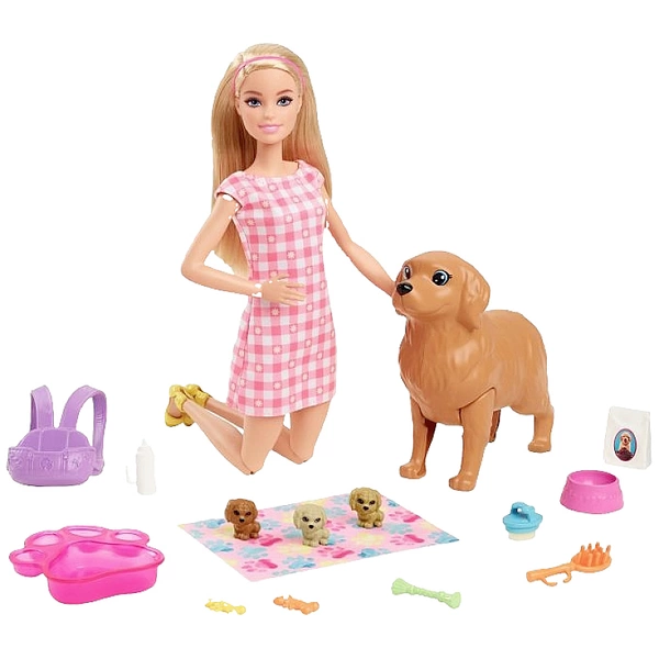 Mattel Barbie Puppe (blond) mit Hund und Welpen HCK75 Mattel Barbie Puppe (blond) mit Hund und Welpen HCK75