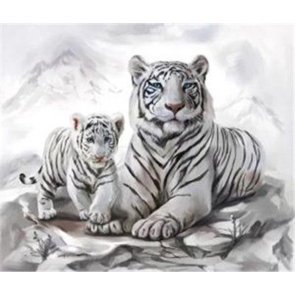 Diamond Painting Weiße Tigermama mit Jungtier 40x30cm 6037-40031