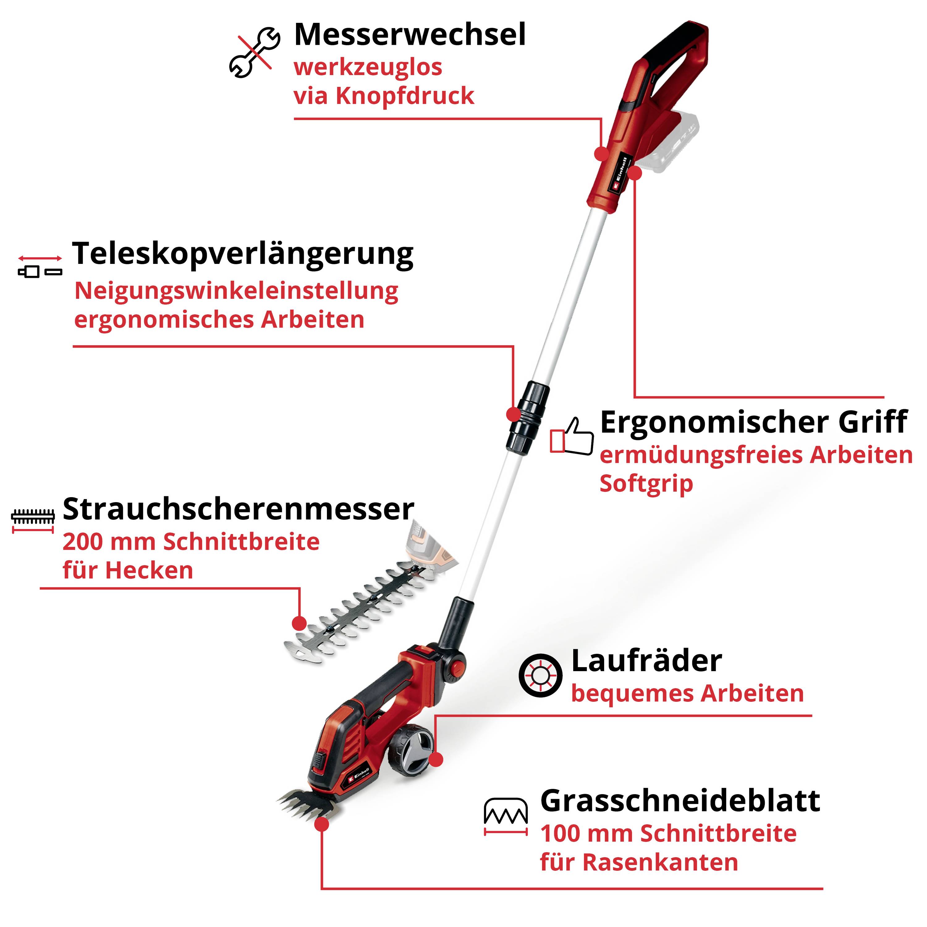 Einhell 3410310 Power X-Change Akku-Gras- und Strauchschere GE-CG 18/100 Li T-Solo Akku Grasschere