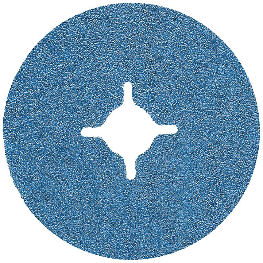Eine runde, blaue Schleifscheibe mit einem Kreuzschlitz in der Mitte, verwendet zum Schleifen von Oberflächen.