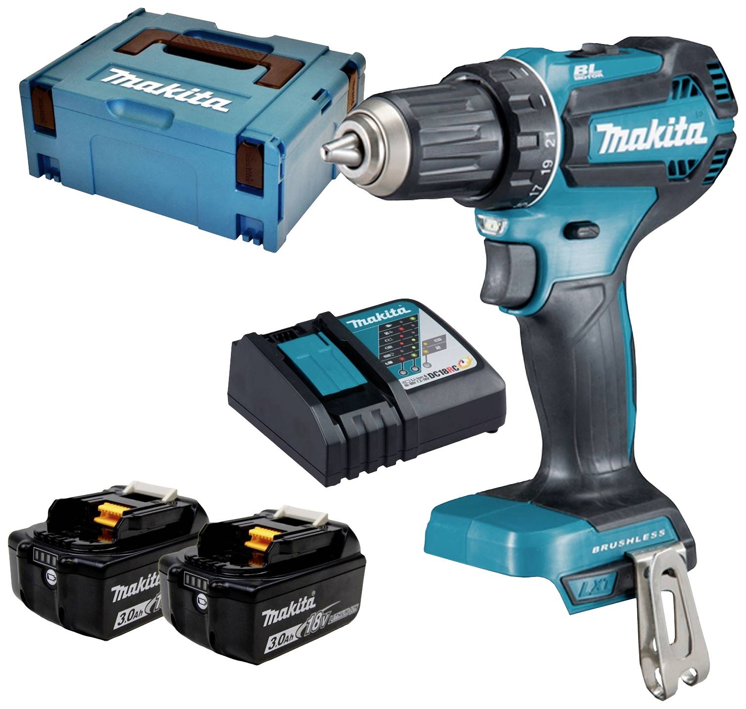Makita DDF485RFJ Akku-Bohrschrauber 18V 3Ah Li-Ion inkl. 2. Akku, inkl. Koffer, inkl. Ladegerät