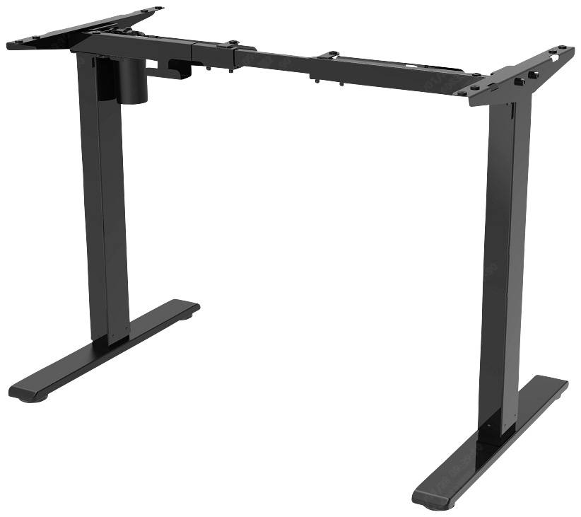 Höhenverstellbares schwarzen Tischgestell ohne Tischplatte, für ergonomische Arbeitsplätze geeignet.