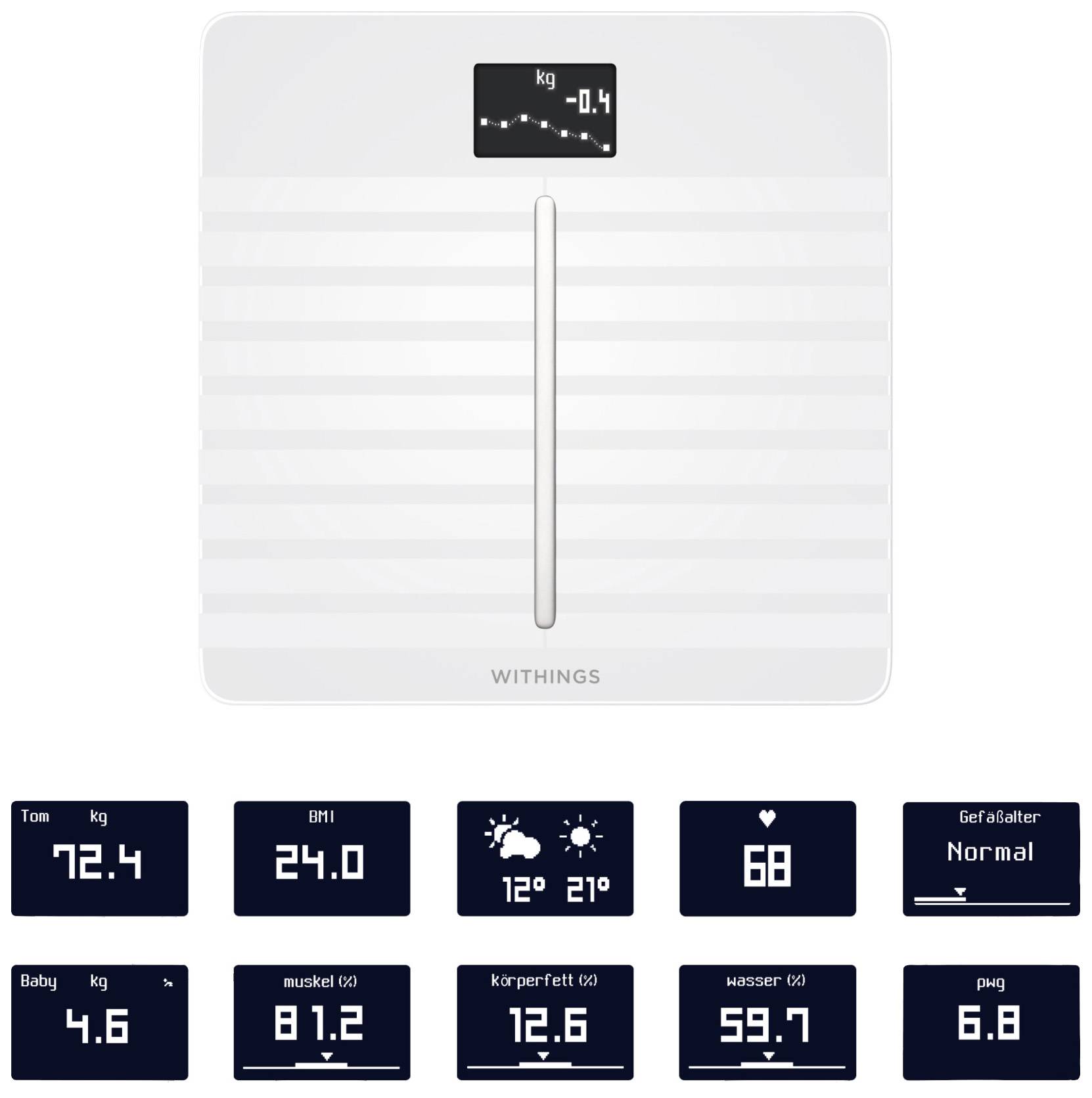 Withings Body Cardio Körperanalysewaage Wägebereich (max.)=180 kg Weiß Mit Bluetooth, Wetteranzeige