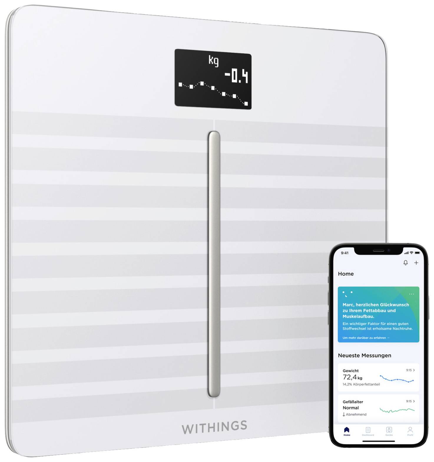 Withings Body Cardio Körperanalysewaage Wägebereich (max.)=180 kg Weiß Mit Bluetooth, Wetteranzeige