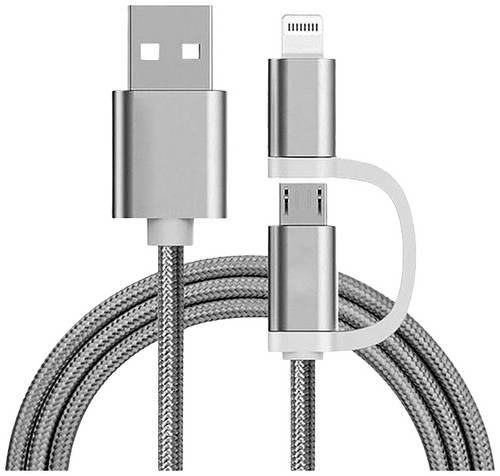 REEKIN [1x Micro-USB, Apple Lightning-Stecker - 1x ] 1.00m Silber