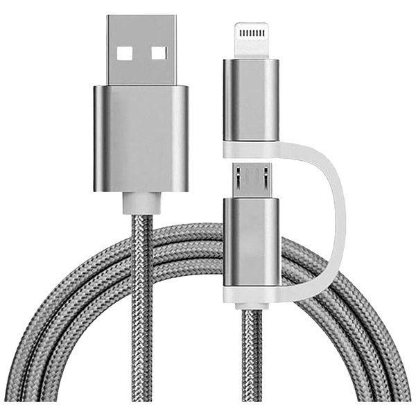 REEKIN [1x Micro-USB, Apple Lightning-Stecker - 1x ] 1.00 m Silber