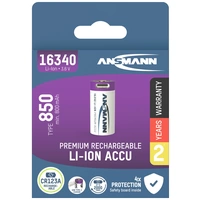 Ansmann 16340 USB-C® Akku 16340 Li-Ion 3.6V 850 mAh 1St. Ansmann 16340 USB-C® Akku 16340 Li-Ion 3.6V 850 mAh 1St.