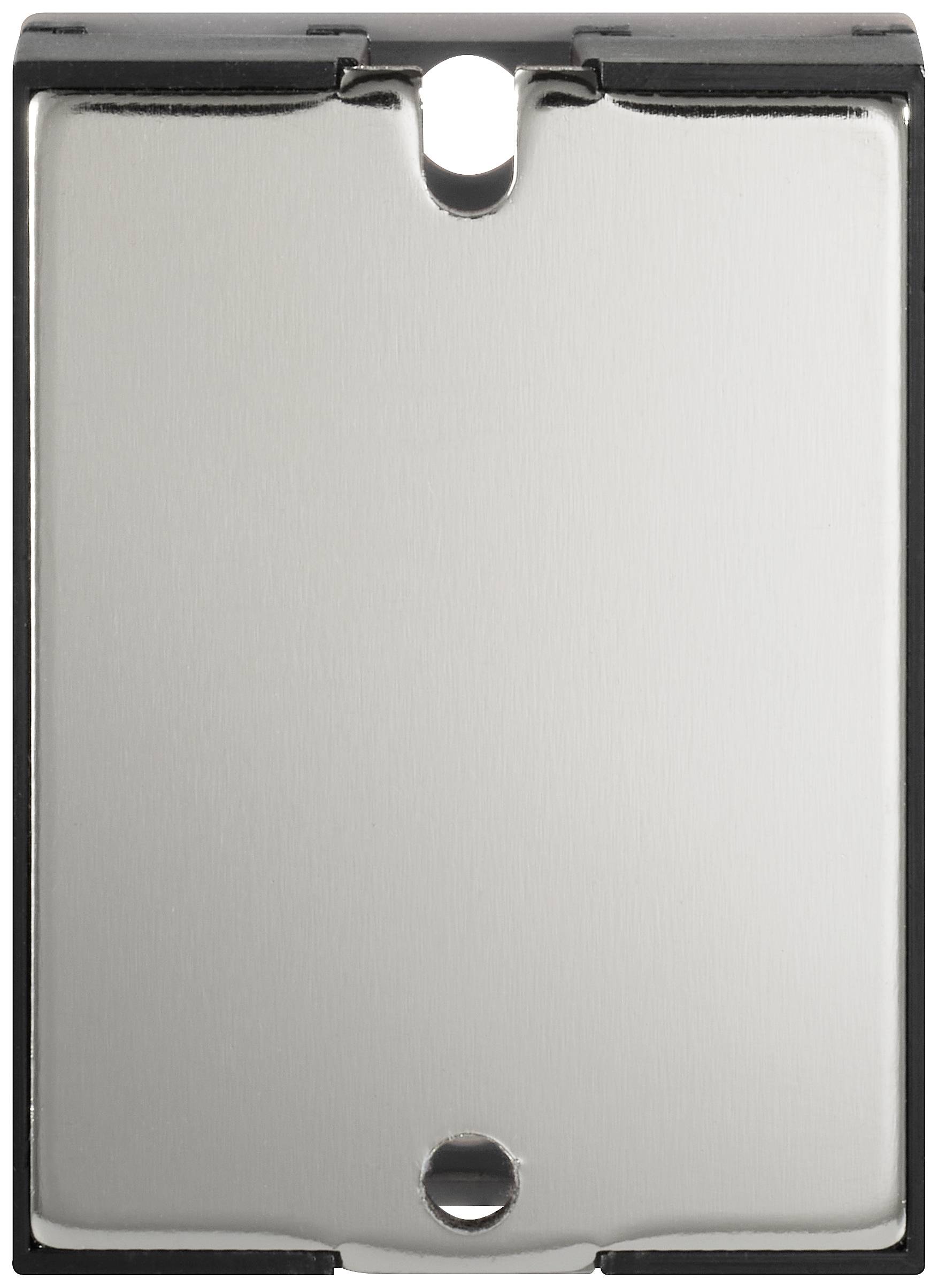 Metallischer Kartenschlitz mit rechteckiger Form und abgerundeten Ecken, verwendet zur Aufnahme oder Sicherung von Karten oder Dokumenten.