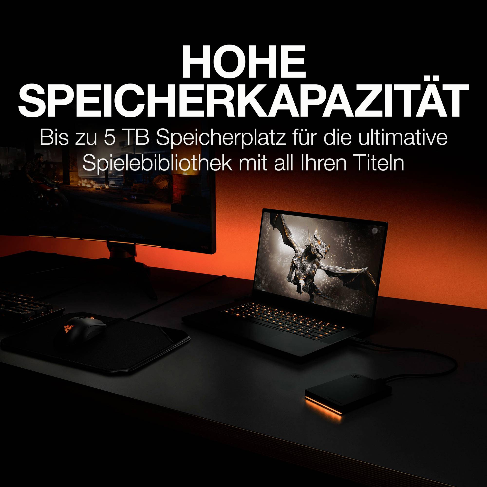 Seagate FireCuda® Gaming HDD 2TB Externe Festplatte 6.35cm (2.5 Zoll) USB-A (USB 3.2 Gen 1) Schwarz, RGB STKL2000400