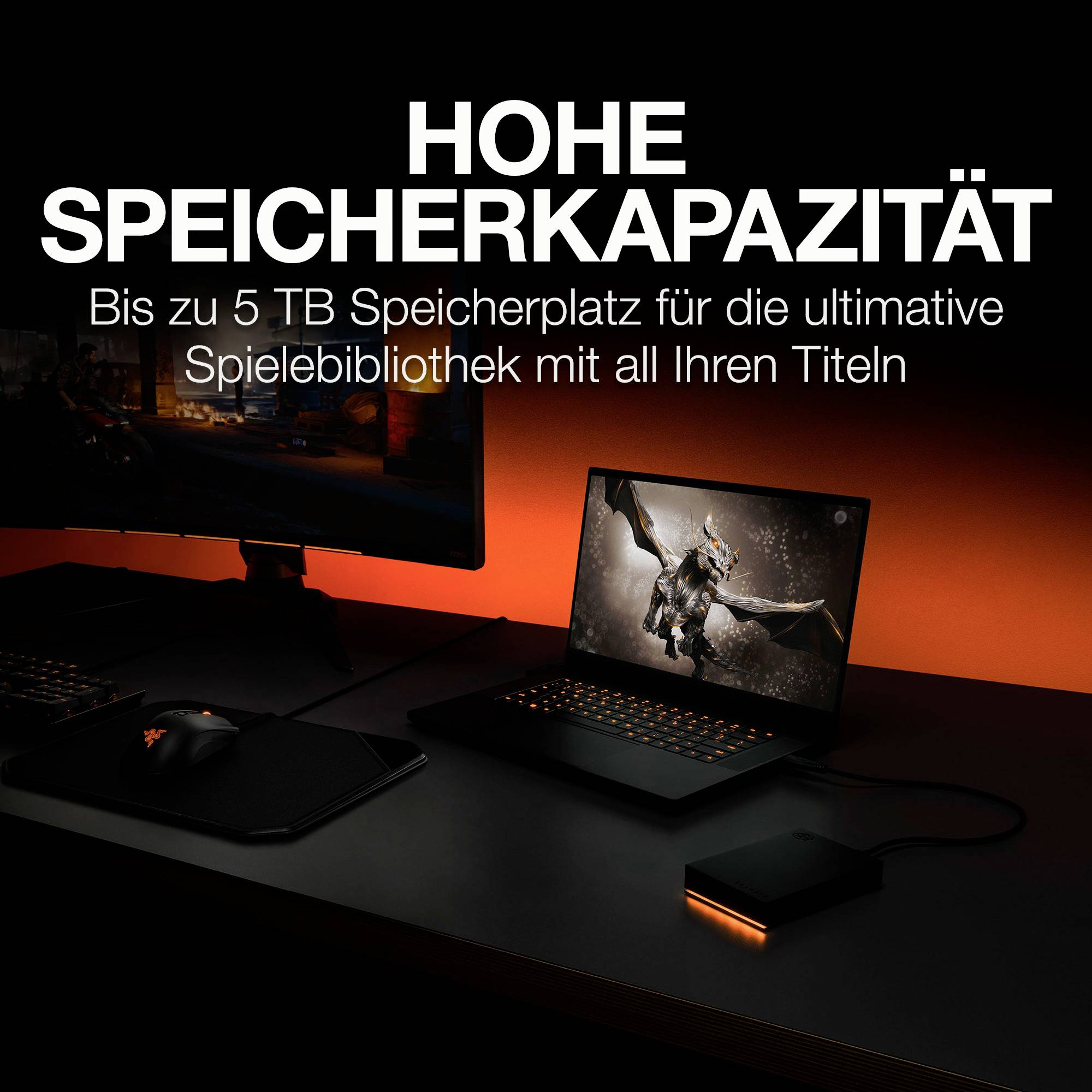 Seagate FireCuda® Gaming HDD 5TB Externe Festplatte 6.35cm (2.5 Zoll) USB-A (USB 3.2 Gen 1) Schwarz, RGB STKL5000400