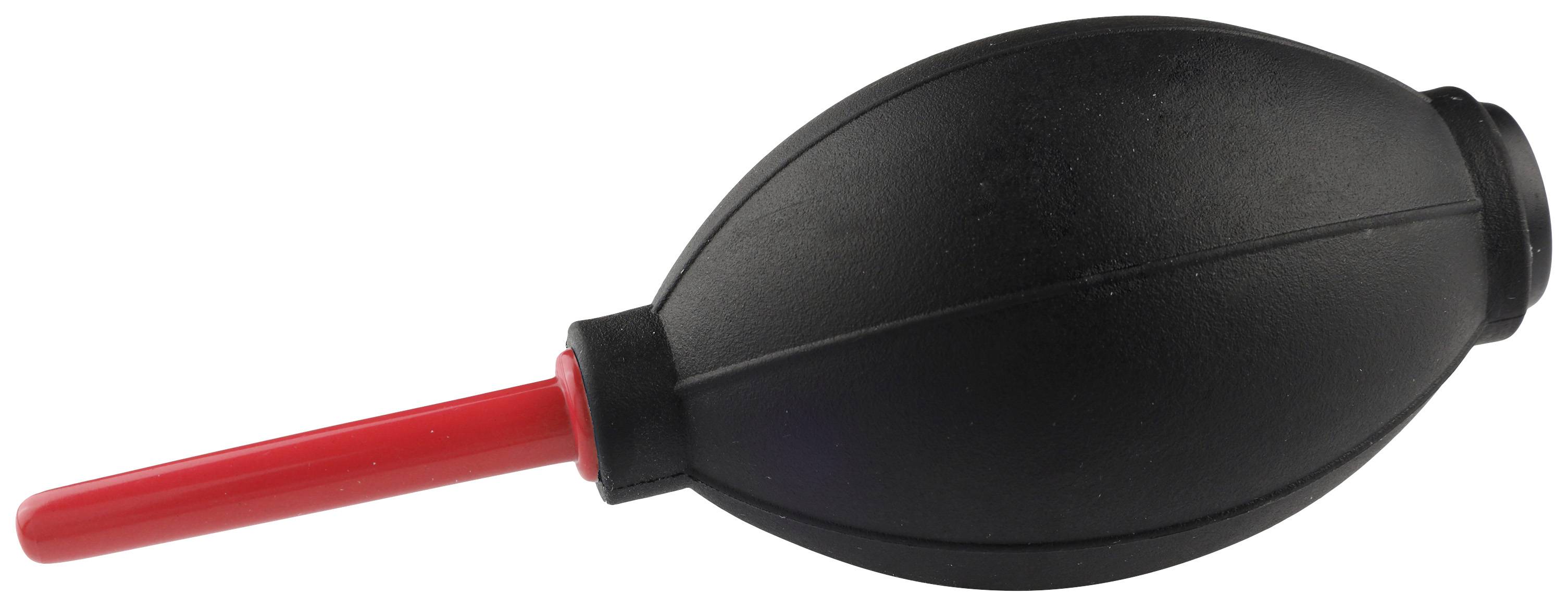 Ein schwarzer Handblasebalg mit roter Spitze, verwendet zum Reinigen von empfindlichen Gegenständen wie Kameralinsen oder Tastaturen.