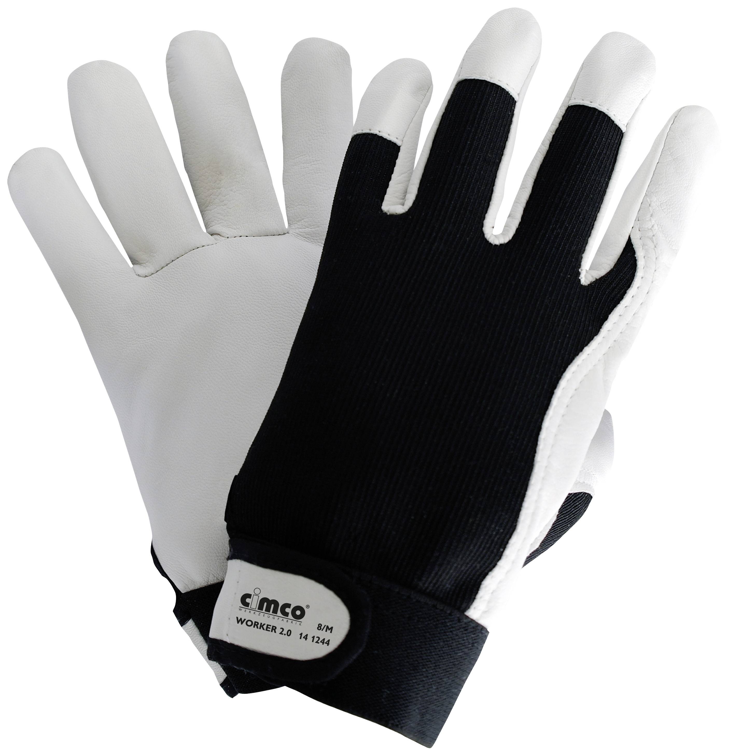 Cimco 141245 Worker 2.0 schwarz/weiß Nappaleder Arbeitshandschuh Größe (Handschuhe): 9, L EN 388 1 Paar