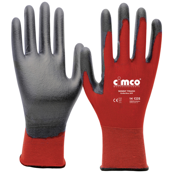 Cimco Skinny Touch grau/rot 141237 Nylon Arbeitshandschuh Größe (Handschuhe): 9, L EN 388 1 Paar