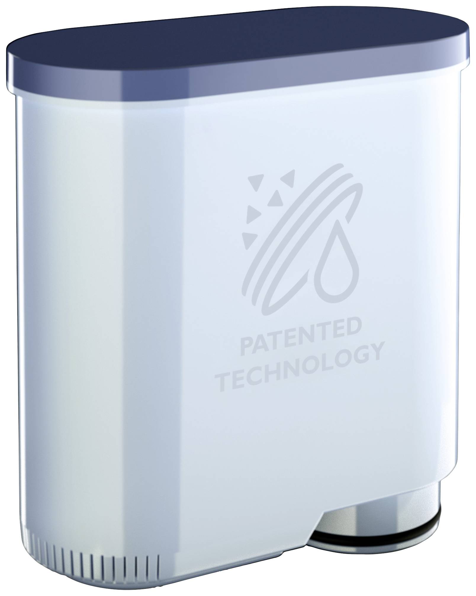 Ein Wasserfilter mit der Aufschrift 'Patented Technology' und einem Tropfen-Symbol.