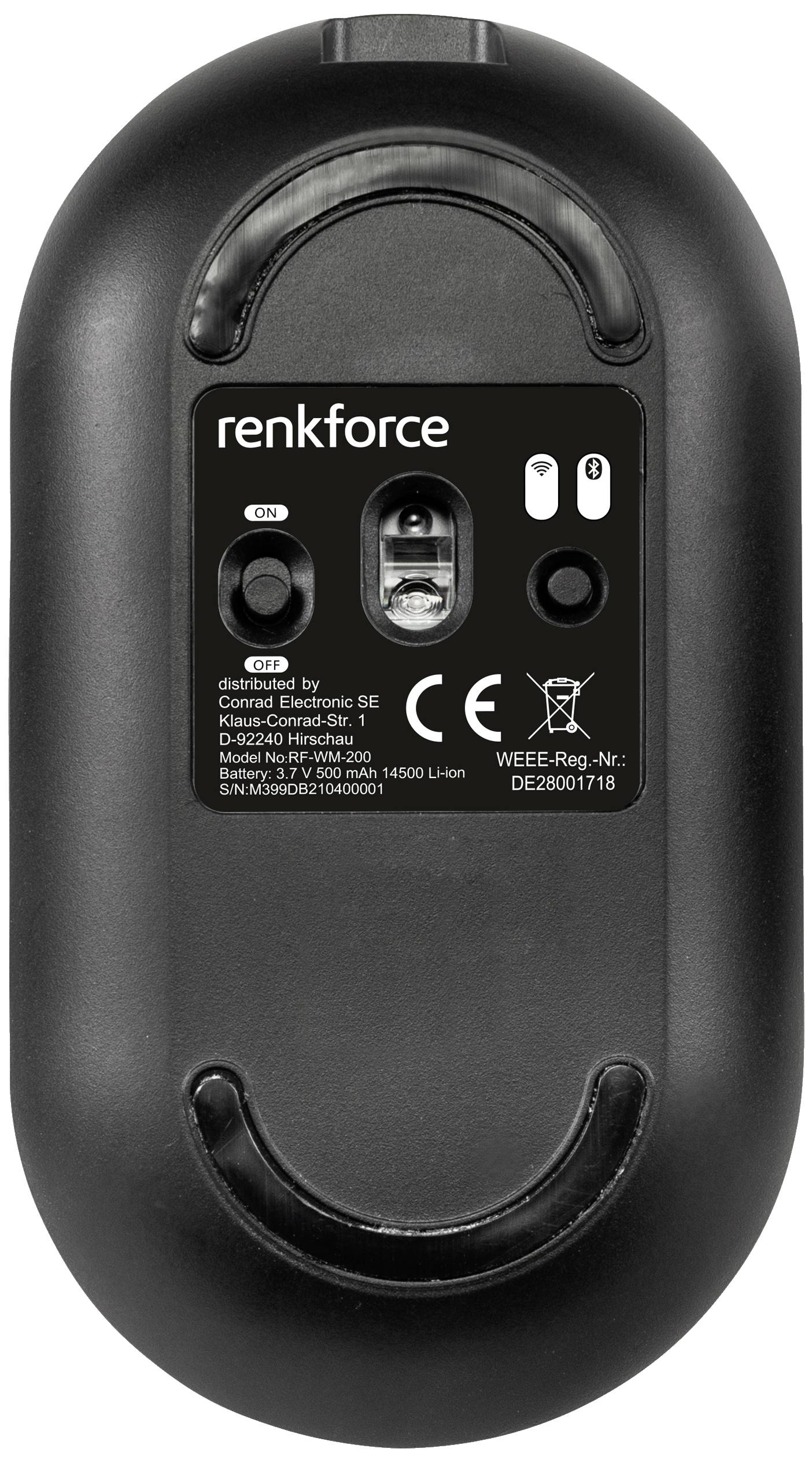 Renkforce RF-WM-200 Maus Kabellos, Bluetooth® Optisch Schwarz 3 Tasten 800 dpi, 1200 dpi, 1600 dpi, 2400 dpi, 4000 dpi