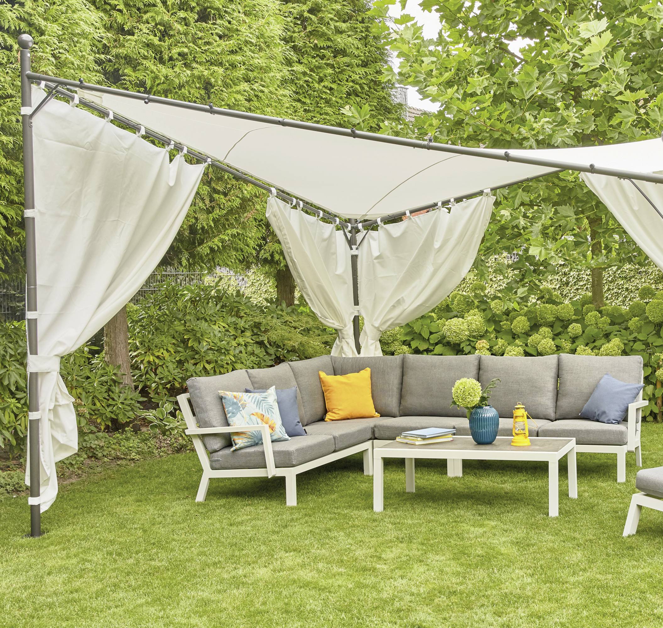 Siena Garden 120399 Berlino Pavillon 400x400cm Gestell aus Stahl, anthrazit, Bezug aus Polyester, 250g/m² in weiß