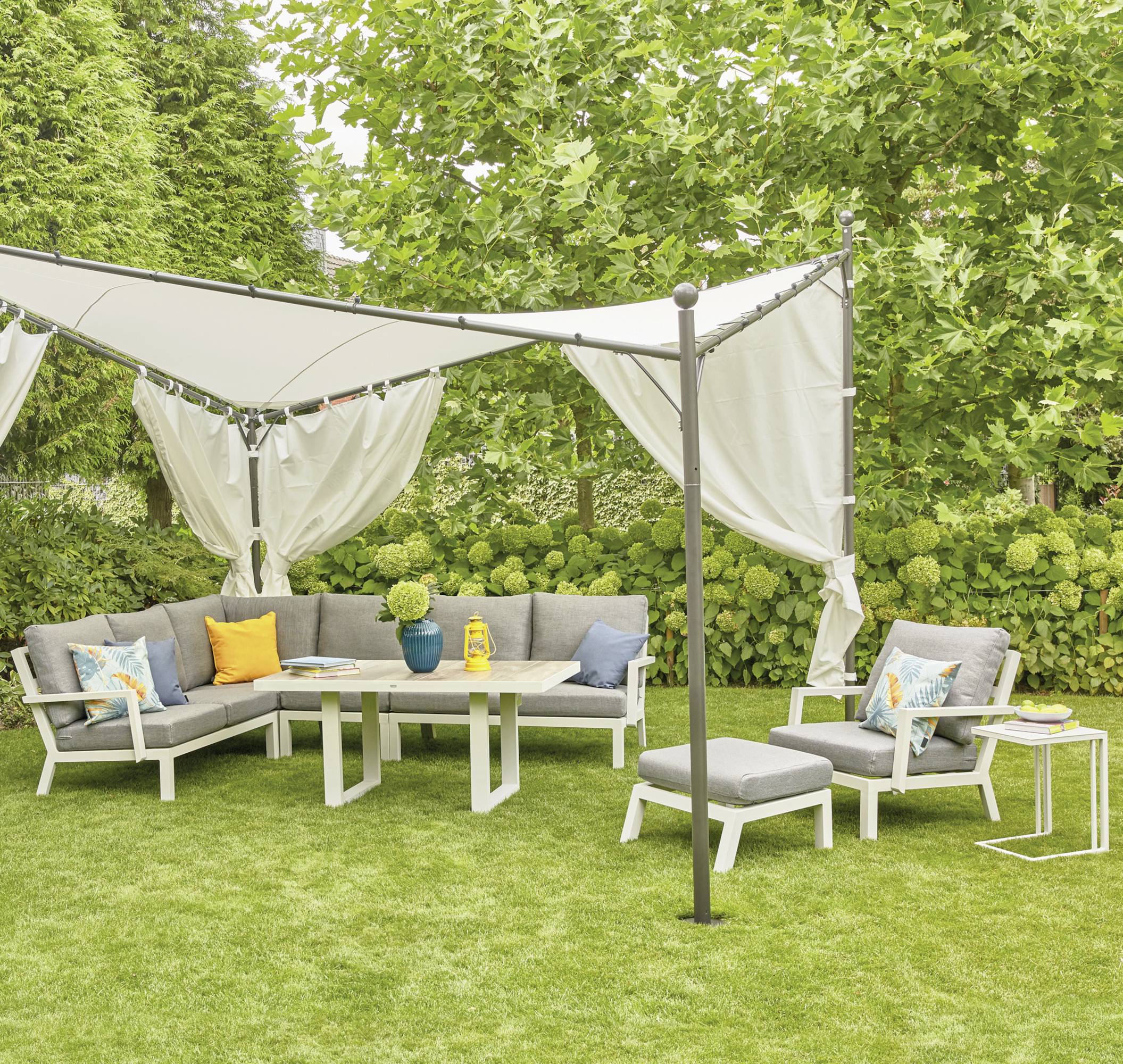 Siena Garden 120399 Berlino Pavillon 400x400cm Gestell aus Stahl, anthrazit, Bezug aus Polyester, 250g/m² in weiß