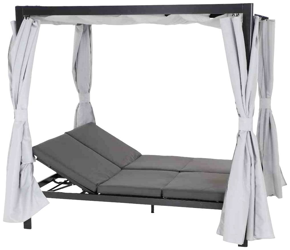 Siena Garden J58969 Waikiki Loungebett anthrazit Gestell Aluminium, Fläche Ranotex®-Gewebe, inkl. Dach und Seitenteile in hellgrau