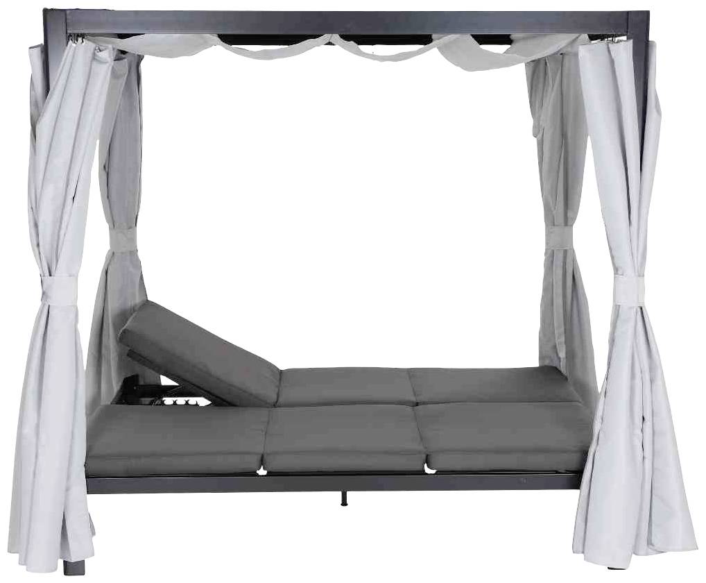Siena Garden J58969 Waikiki Loungebett anthrazit Gestell Aluminium, Fläche Ranotex®-Gewebe, inkl. Dach und Seitenteile in hellgrau