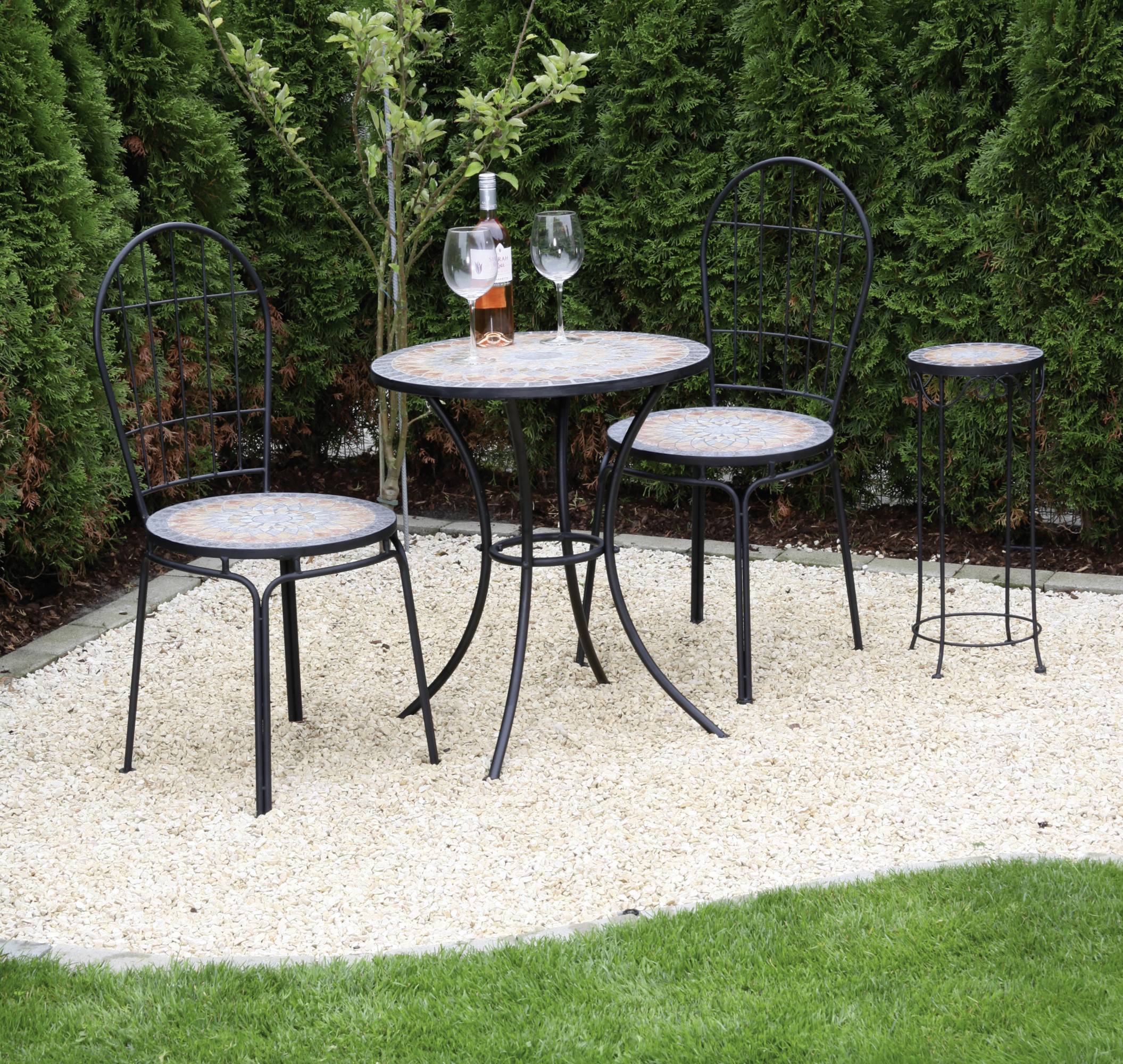 Siena Garden 380813 Prato Tisch Ø 60x71cm Gestell Stahl matt-schwarz, Tischplatte Keramik mehrfarbig mosaikoptik