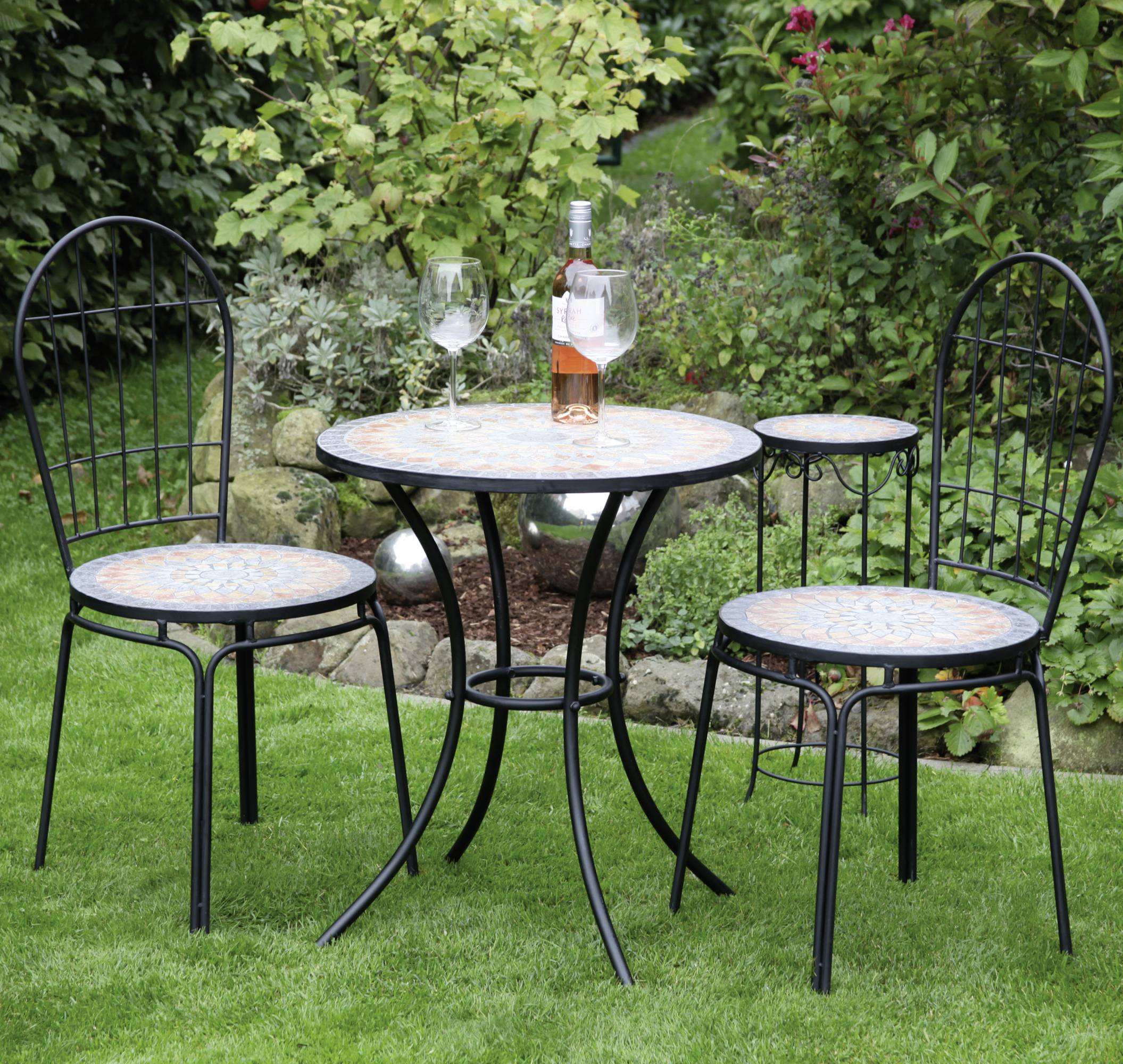 Siena Garden 380813 Prato Tisch Ø 60x71cm Gestell Stahl matt-schwarz, Tischplatte Keramik mehrfarbig mosaikoptik