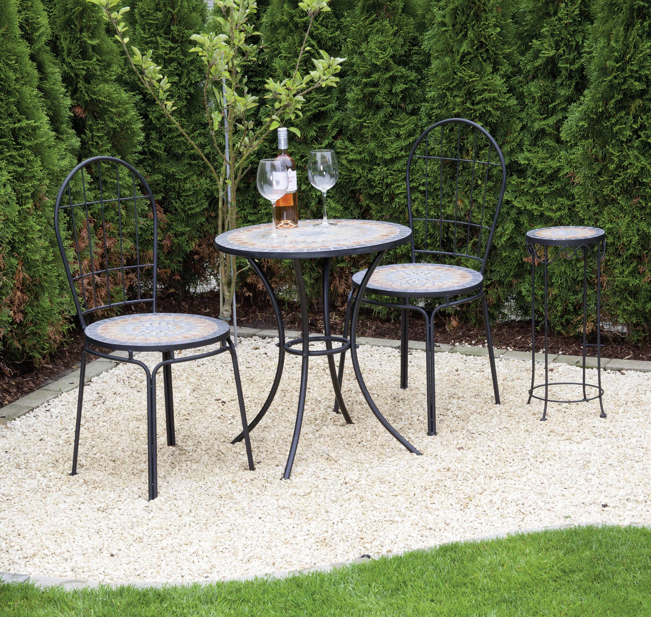 Siena Garden 380813 Prato Tisch Ø 60x71cm Gestell Stahl matt-schwarz, Tischplatte Keramik mehrfarbig mosaikoptik