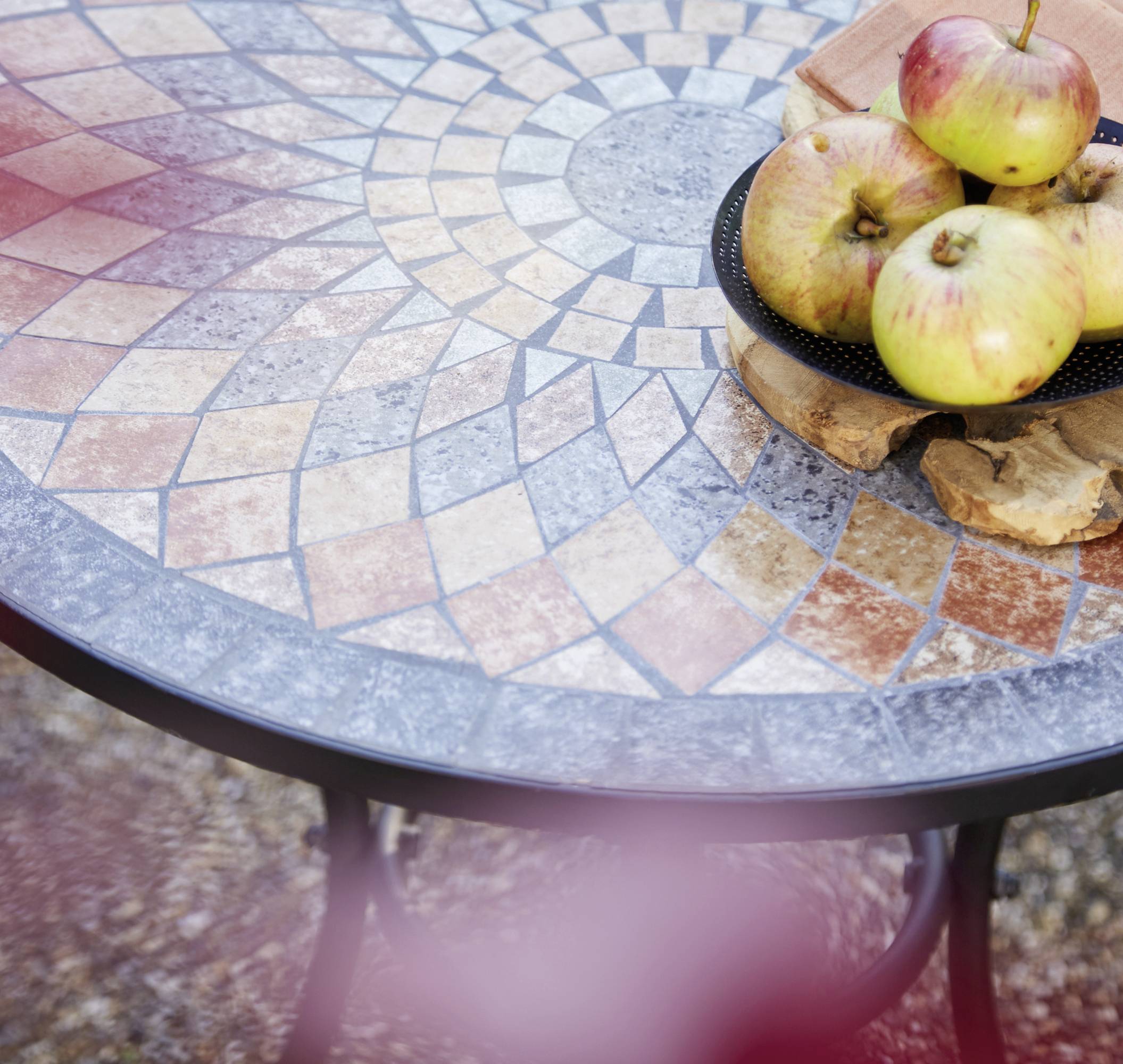 Siena Garden 380813 Prato Tisch Ø 60x71cm Gestell Stahl matt-schwarz, Tischplatte Keramik mehrfarbig mosaikoptik