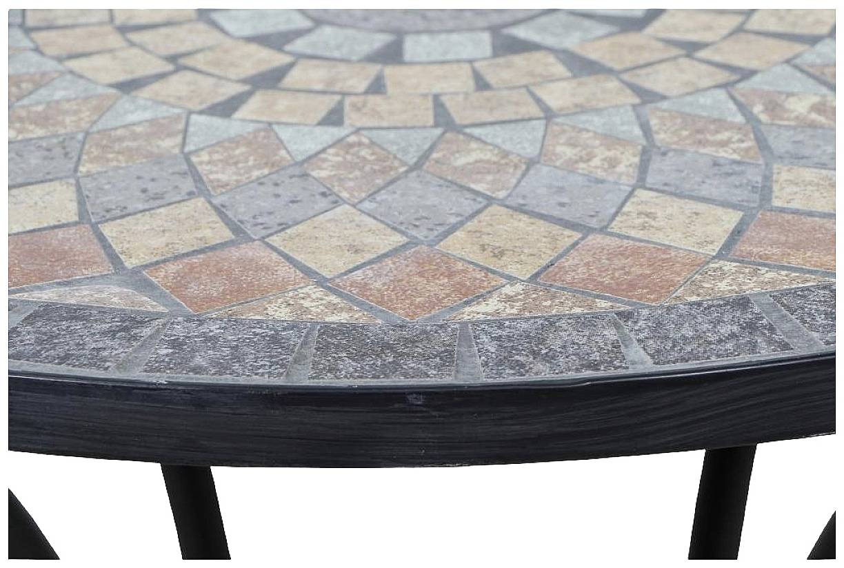 Siena Garden 380813 Prato Tisch Ø 60x71cm Gestell Stahl matt-schwarz, Tischplatte Keramik mehrfarbig mosaikoptik