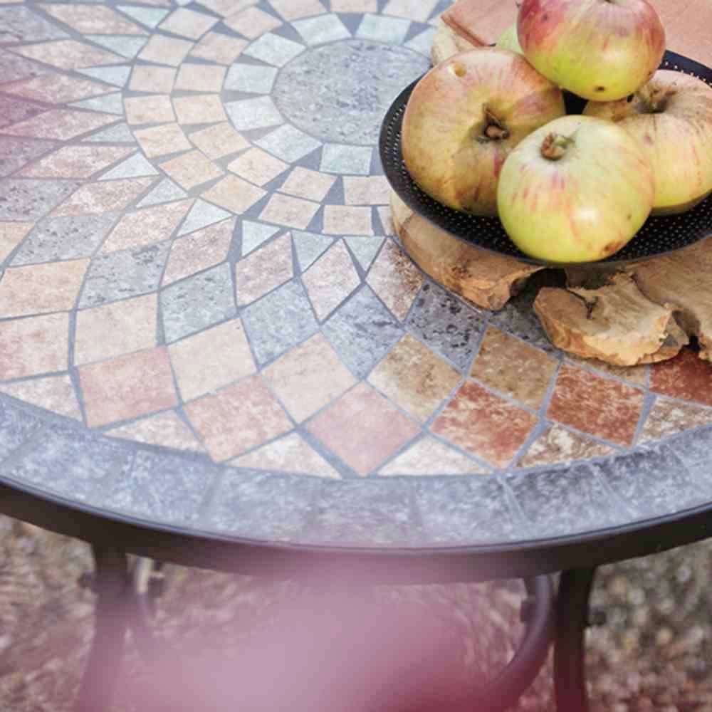 Siena Garden 380817 Prato Tisch Ø 70x71cm Gestell Stahl matt-schwarz, Tischplatte Keramik mehrfarbig mosaikoptik